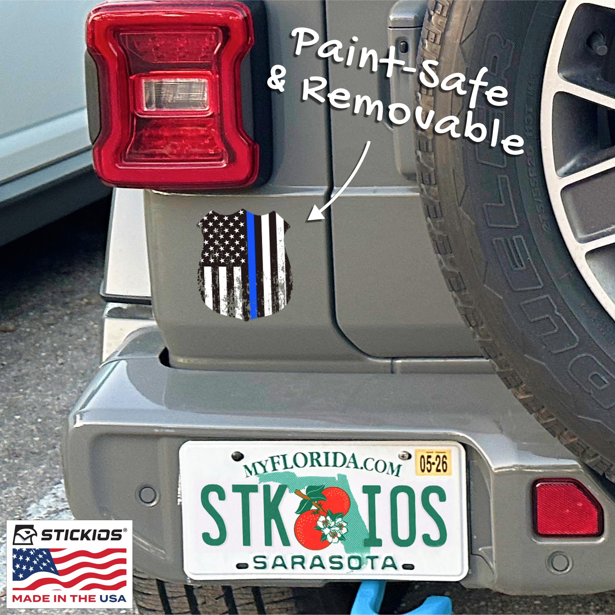 Stickios Thin Blue Line Badge Sticker - Back The Blue American Flag Decal - Support Police Sticker for Cars, Trucks & Windows -