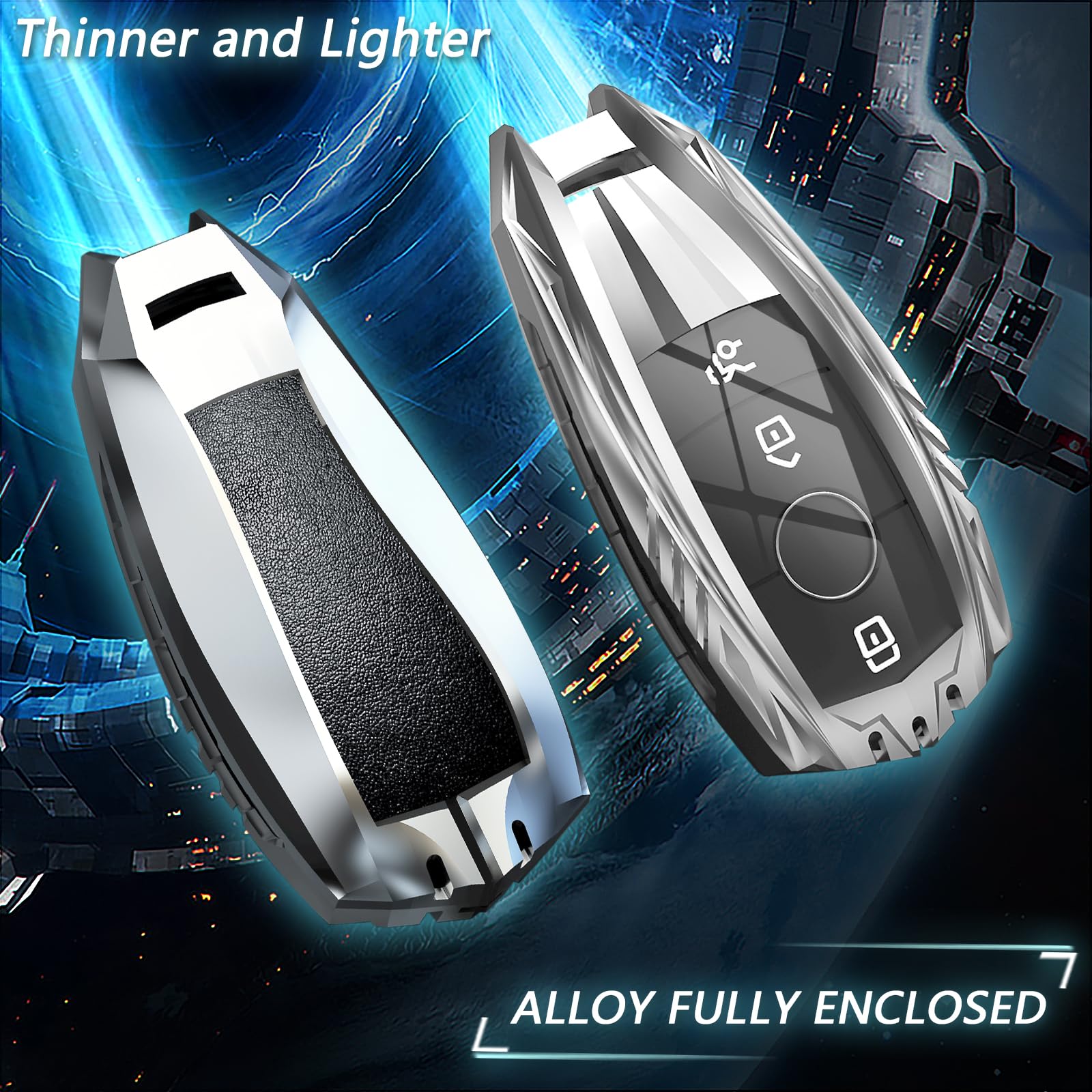 Ocezbiis For Mercedes Benz Key Fob Cover,Keychain,Zinc Alloy Protection Car Key Shell Case Compatible With Mercedes Holder Smart