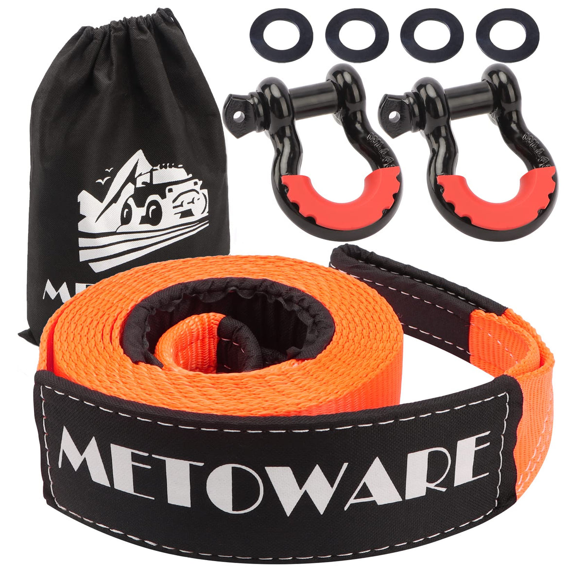 Metoware Heavy Duty Tow Strap Recovery Kit - 3'' X 20Ft(35,000Lbs) Tree Saver Winch Strap + 3/4'' D Ring Shackles(2Pcs) + Storag