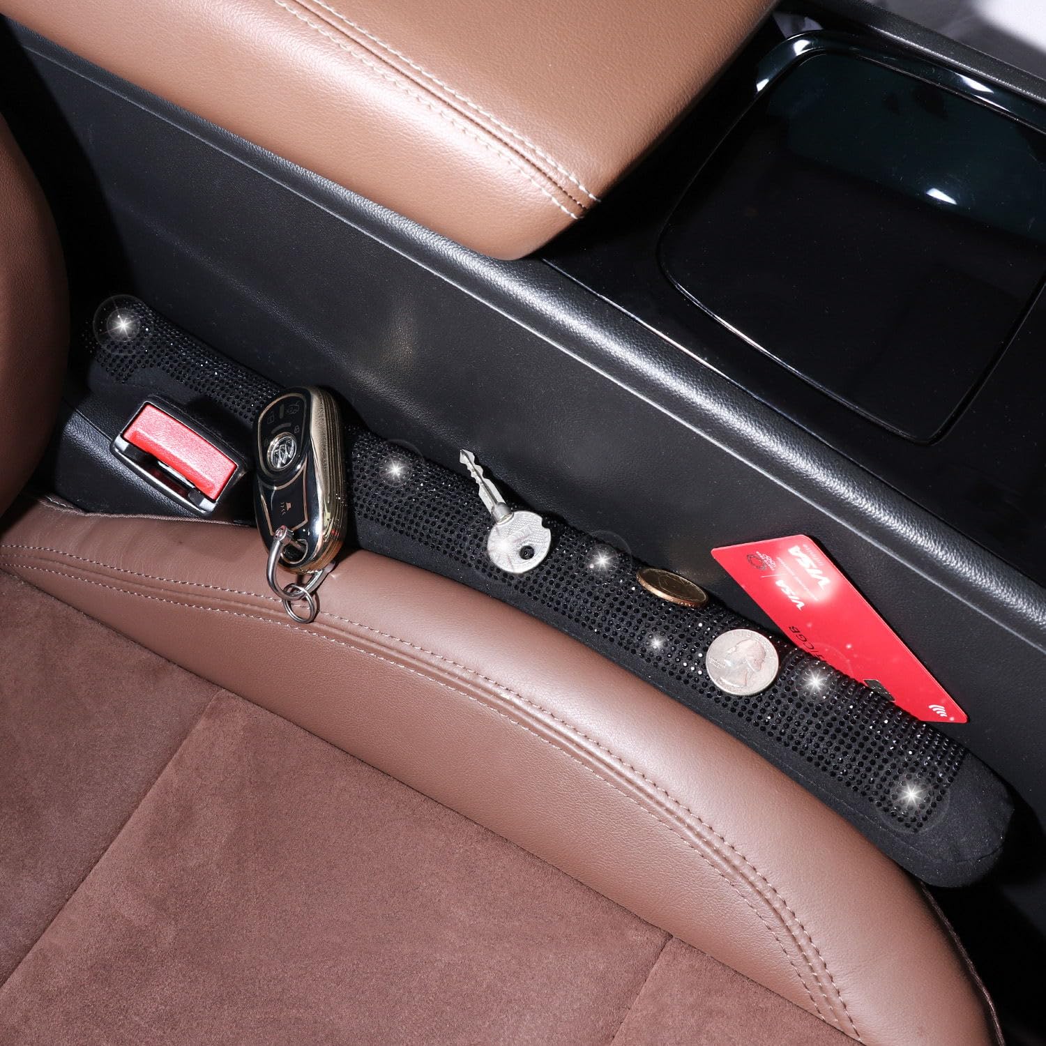 Tobequeen Car Seat Gap Filler Black, Bling Car Accessories For Women Universal Fit For Car Truck Suv, 2 Pack Handmade Crystal Rh