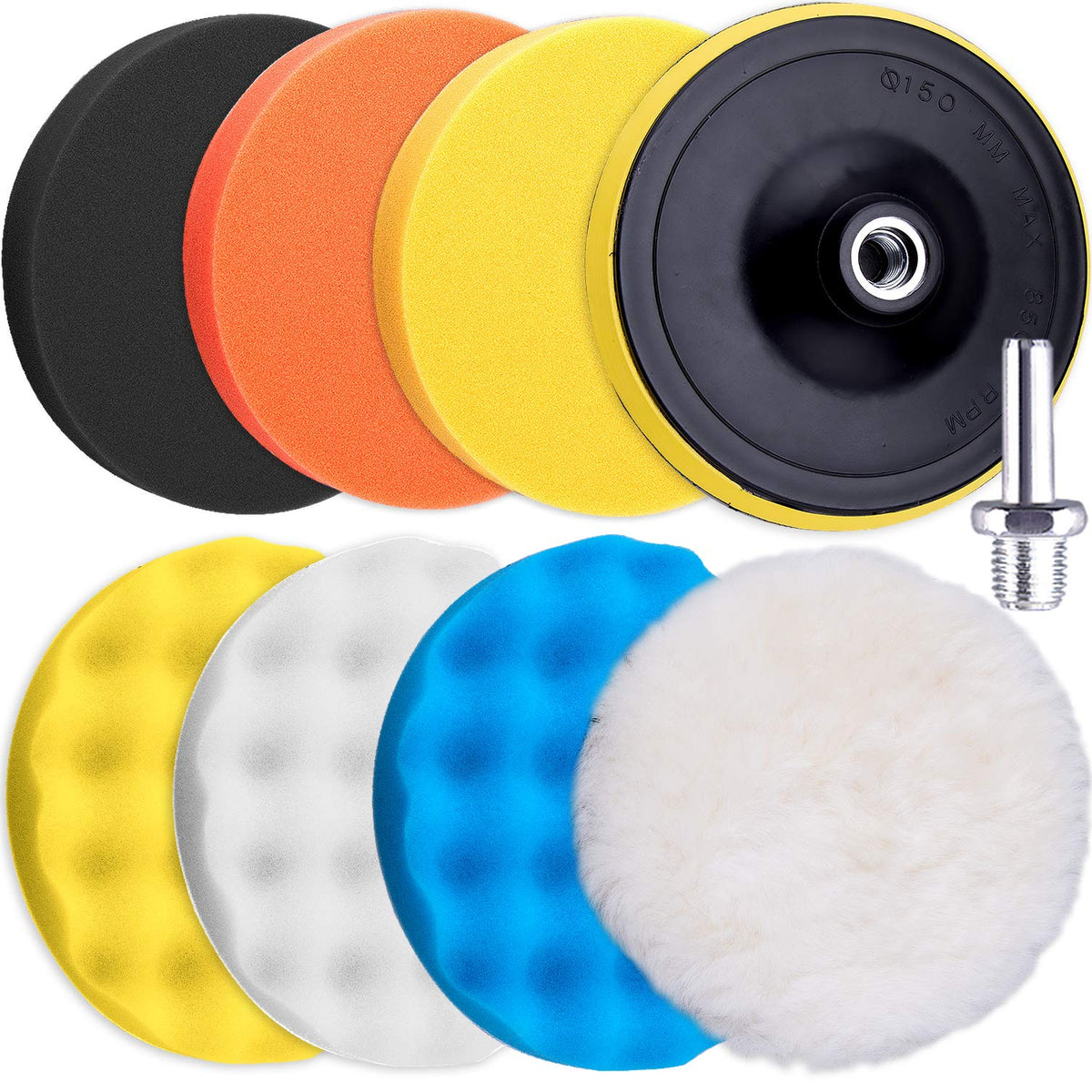 Siquk 9 Pieces Car Polishing Pad Kit 7 Inch Buffing Pads Foam Polish Pads Car Polisher Attachment For Drill