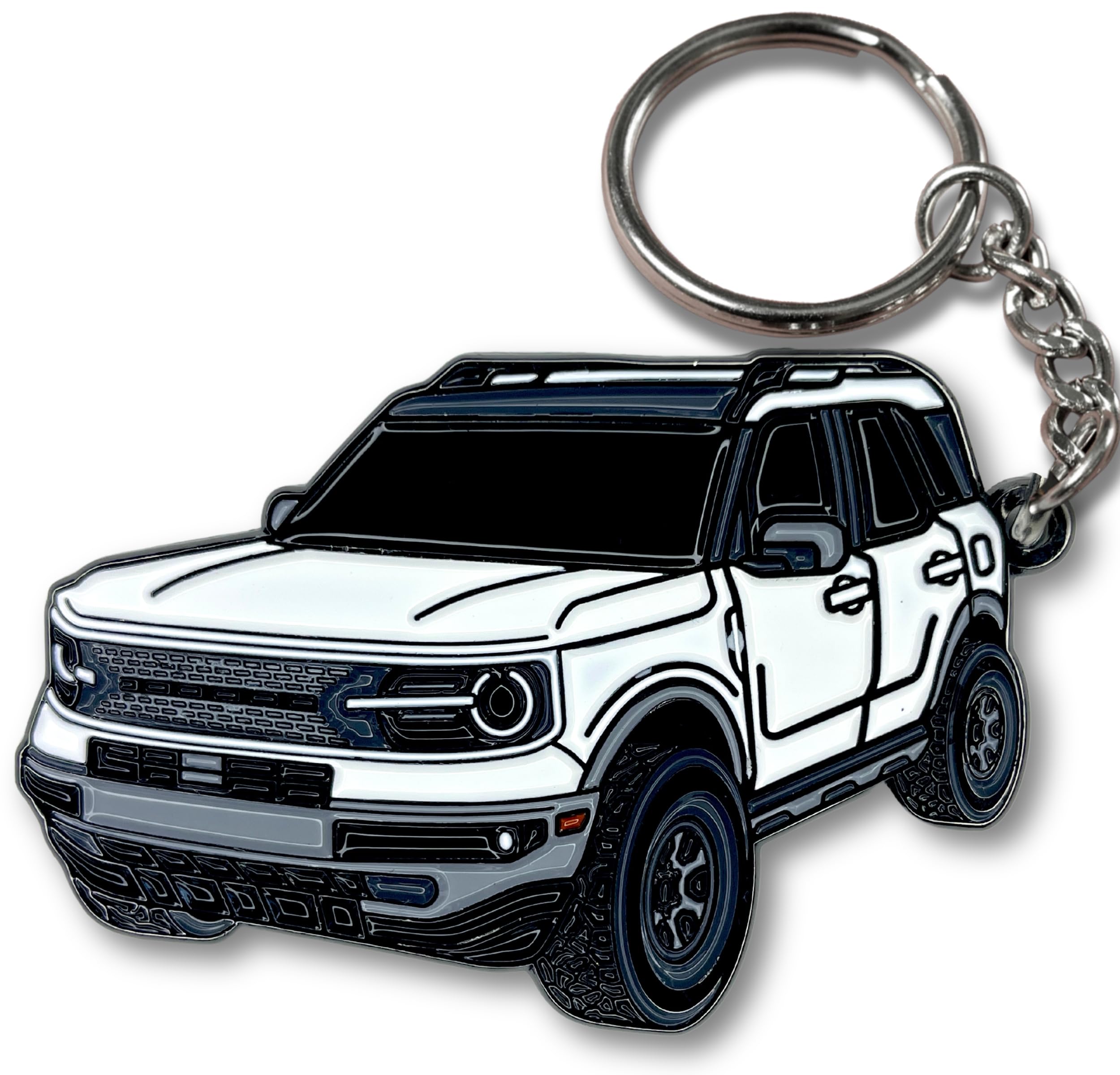 Four Wheel Beast Bronco Sport Keychain Compatible With Ford Bronco Accessories 2023 2024 4 Door Car Key Chain Fob (White)