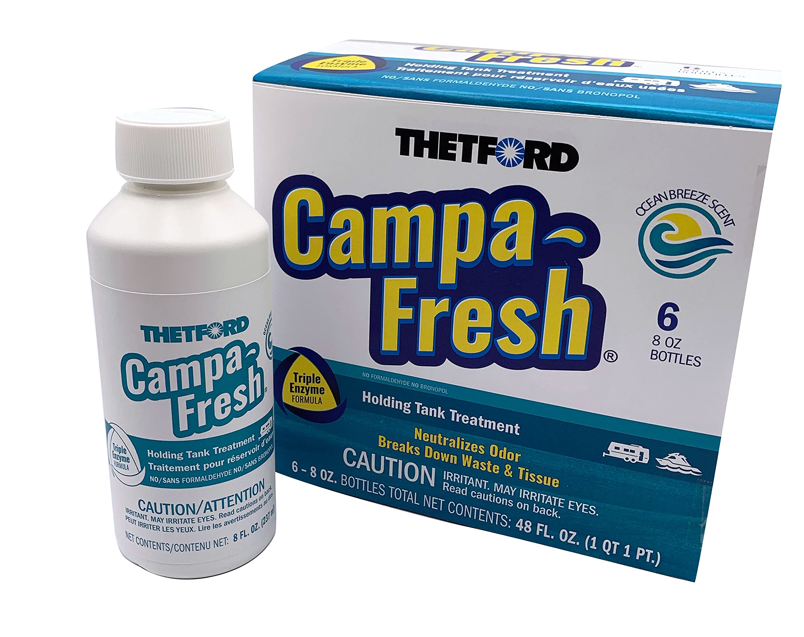 Thetford Campa-Fresh Ocean Breeze Scent Rv Holding Tank Treatment, Formaldehyde Free, Waste Digester, Septic Tank Safe, 6 Pack 8Oz Bottles (96717)