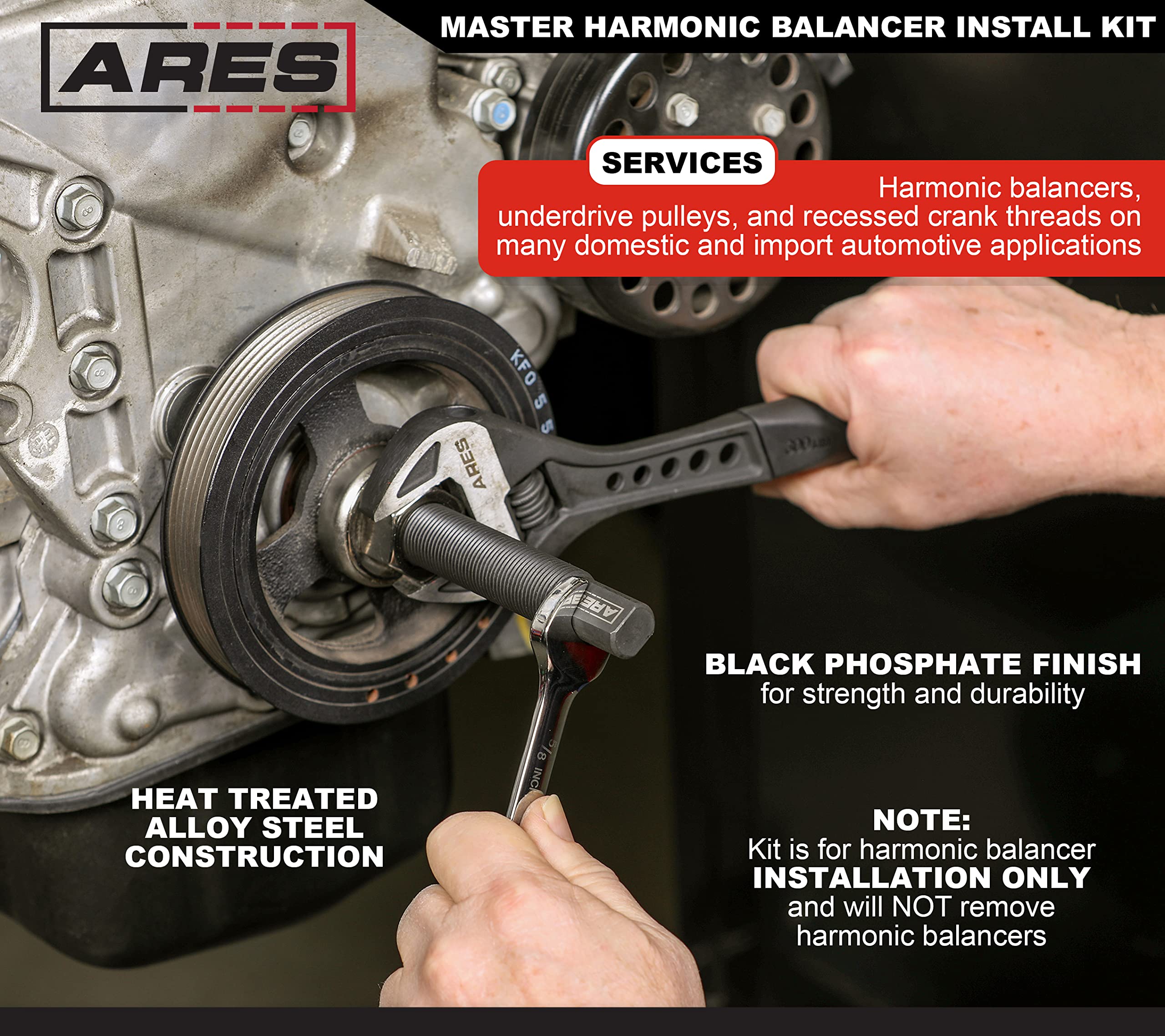 Ares 15086 - Master Harmonic Balancer Install Kit - Install Balancer Pulleys On Domestic And Import Vehicles - Includes Extra Lo