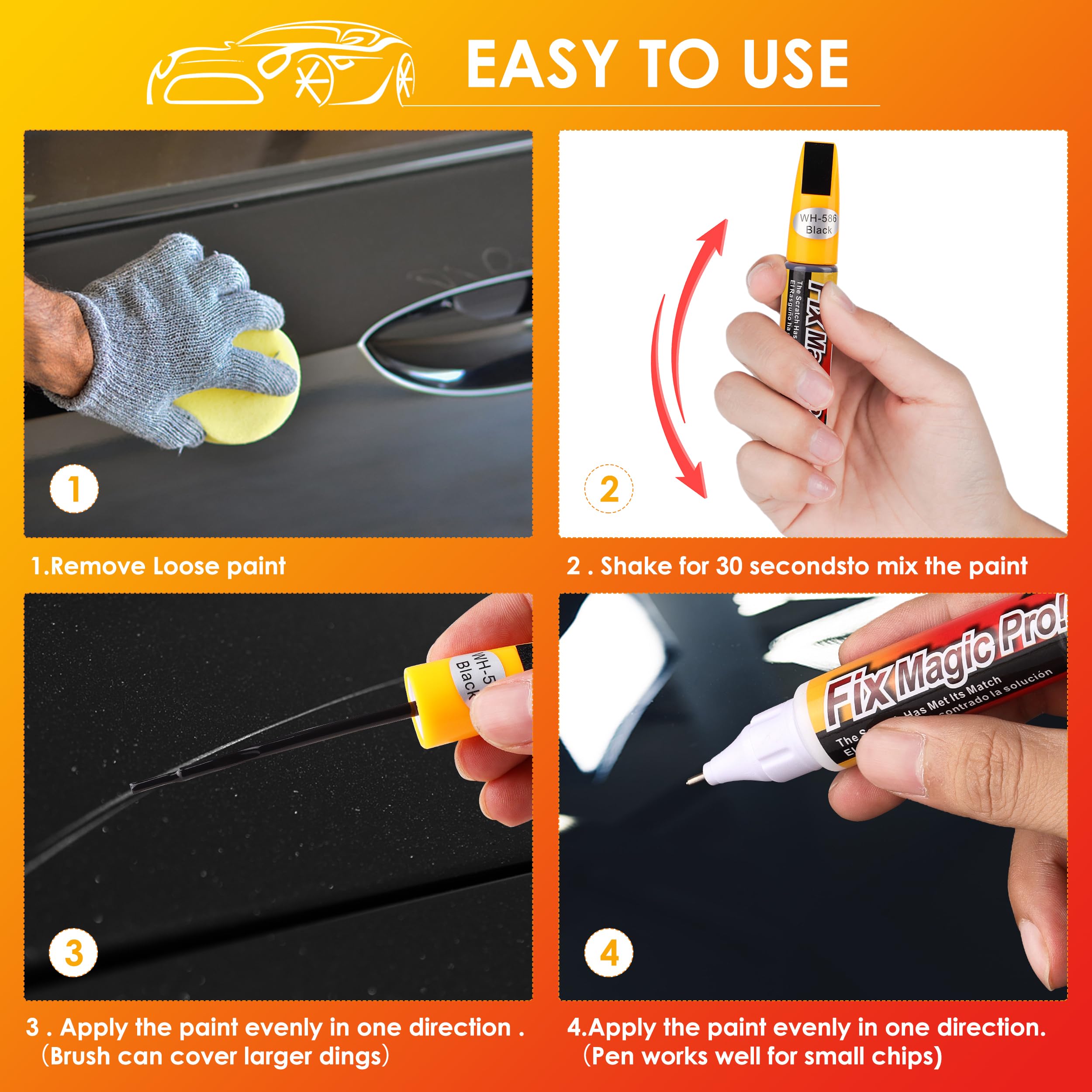 SUGEYA Touch Up Paint for Cars (Black), Two-in-One Car Paint Scratch Repair, Automotive Touch Up Paint Pen with Instruction Manu