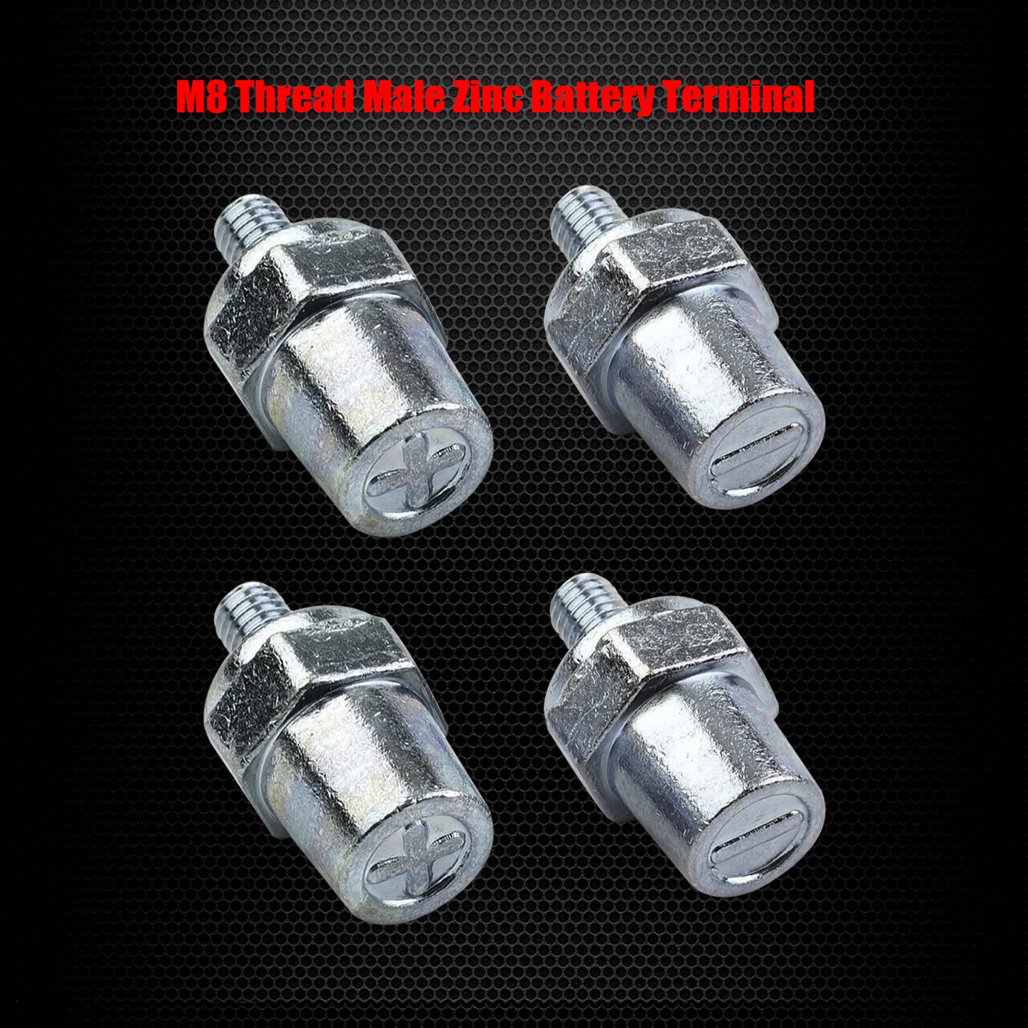 Ampper M8 Thread Male Zinc Battery Charging Post Terminals, M8 Battery Post Adapter (+/-) For Extension, Pack Of 4
