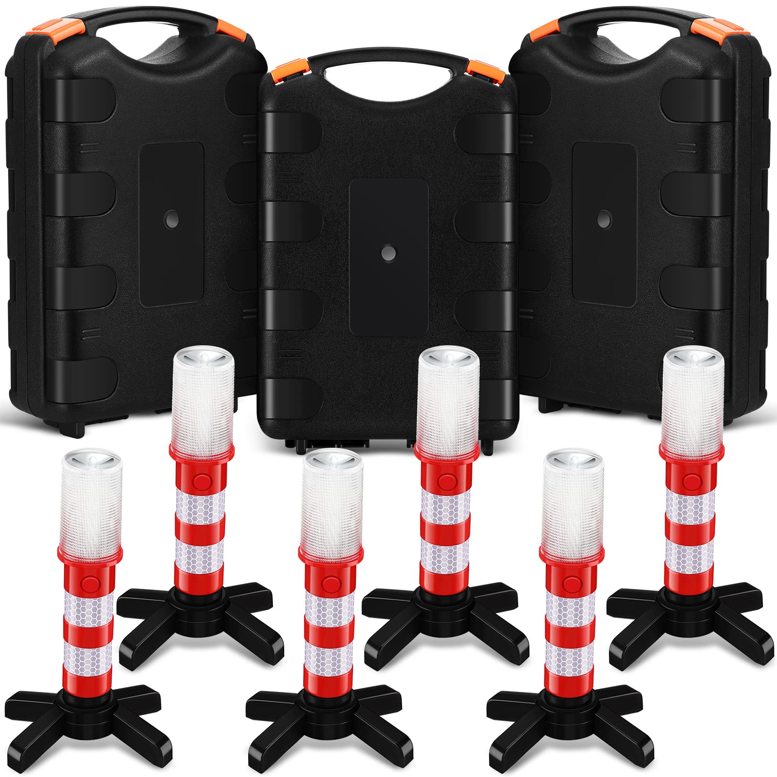 Riakrum 16 Pcs Emergency Roadside Flares Bulk Kit LED Safety Strobe Road Warning Light Bright Red Safety Beacon Strobe Light Roa