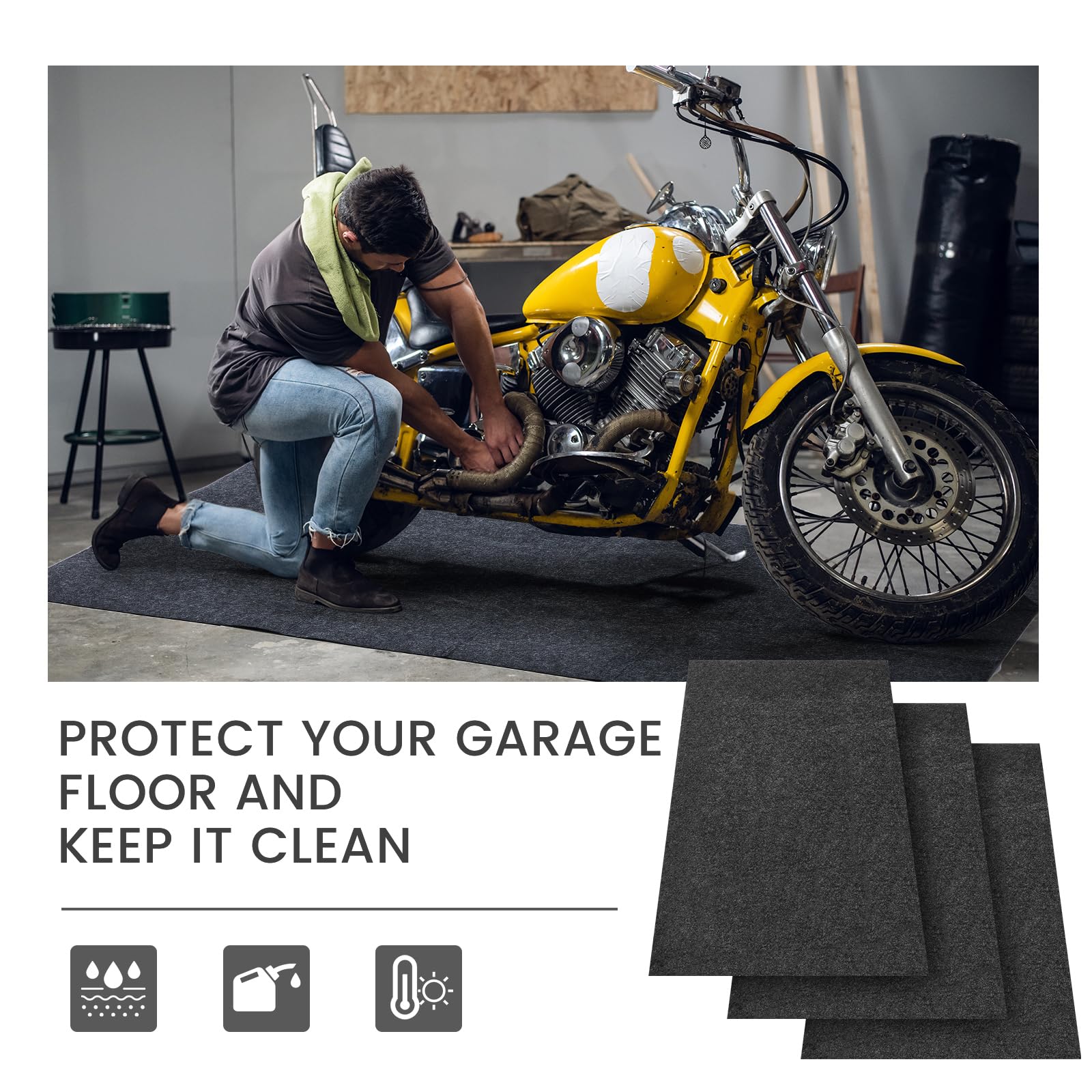 Datanly 3 Pcs 36 X 60 Inch Oil Spill Mat For Driveway Garage Under Car Leaks Absorbent Oil Pad, Black Rubber Mat Garage Floor Pr