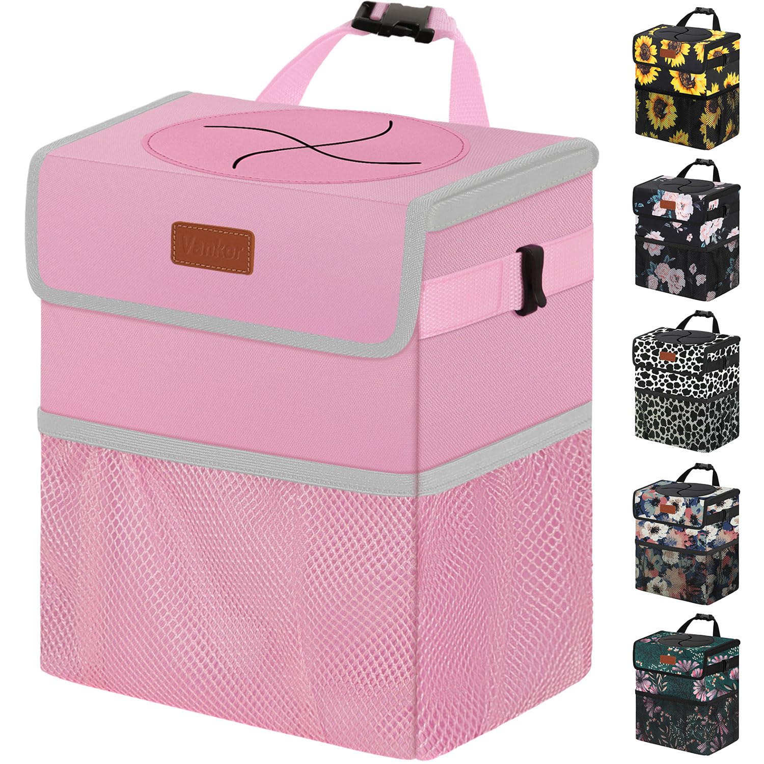 Vankor 3 Gallons Car Trash Can With Lid, Car Trash Bag Bin Hanging Waterproof Automotive Garbage Cans Leak Proof Vehicle Trash C