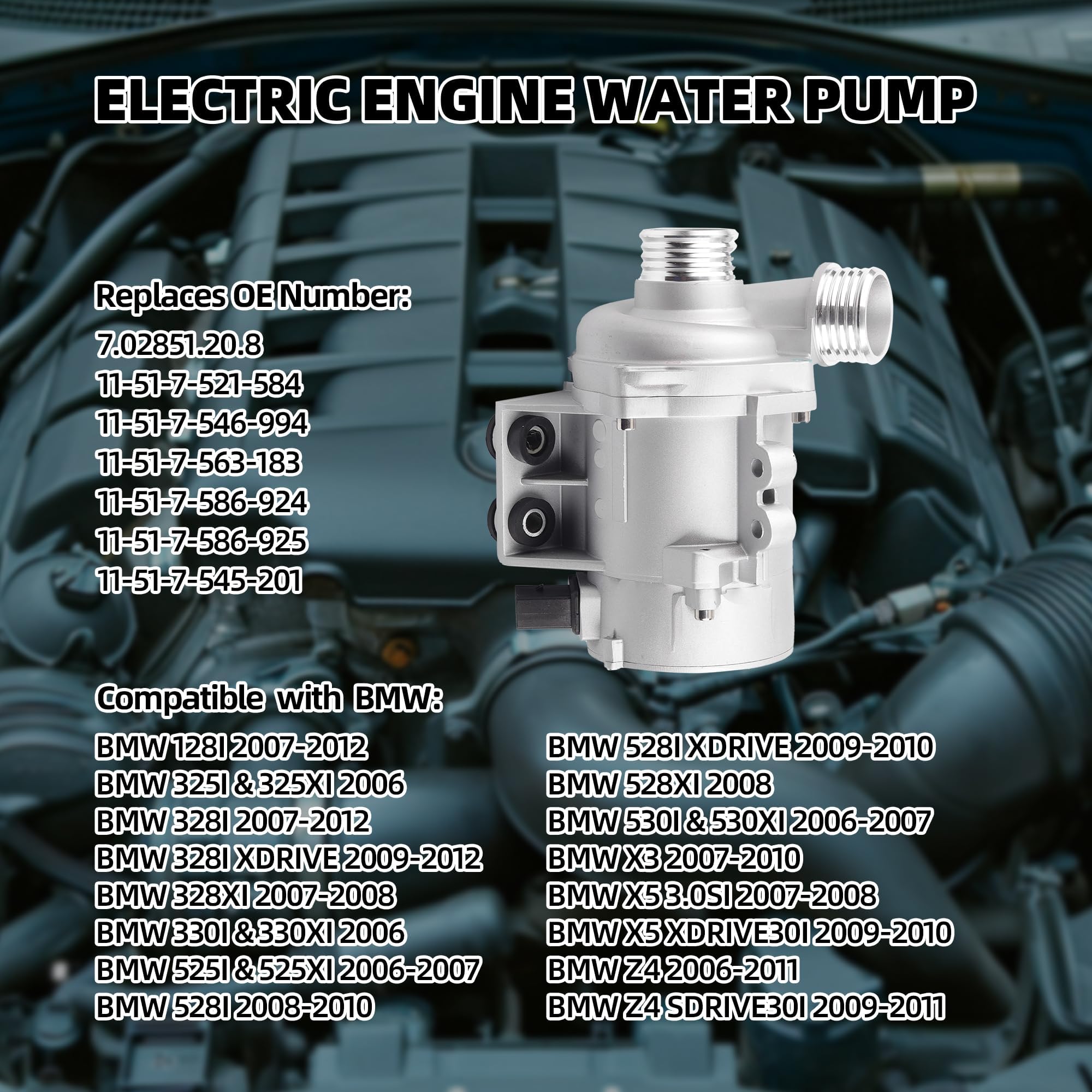 Dasbecan Electric Engine Water Pump Compatible With Bmw 128I 328I 325I 528I 530I Z4 X3 X5 E90 N52 Replaces# 11517521584 11517546994 11517563183 11517586924 11517586925