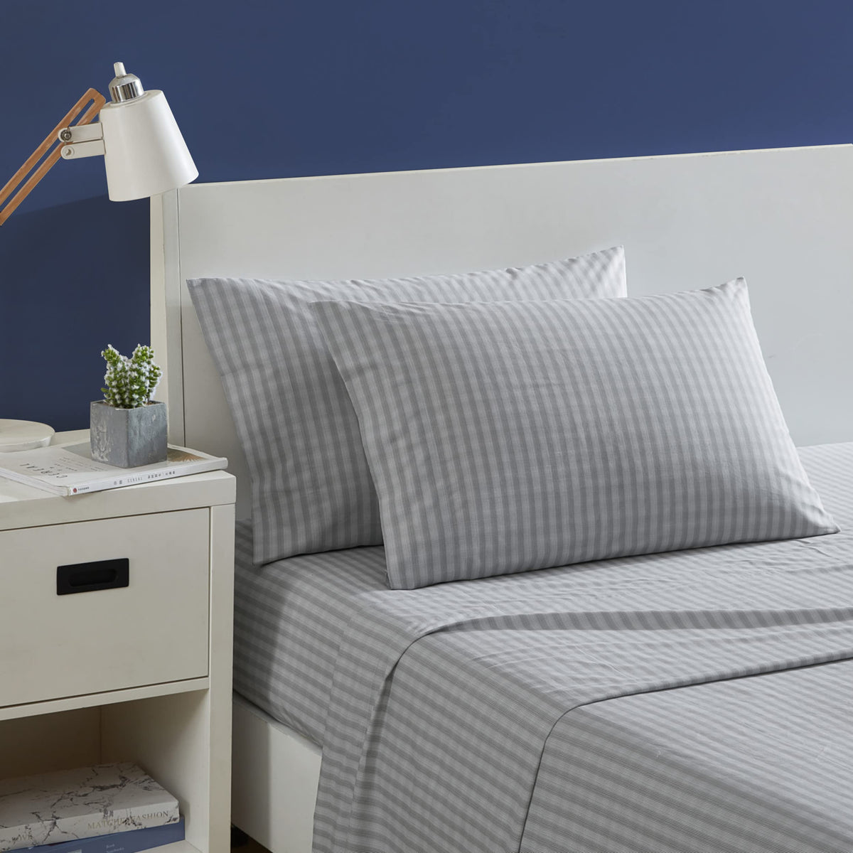 Nautica- Twin Sheet Set, Cotton Percale Bedding Set, Crisp  Cool, Lightweight  Breathable (Michael Plaid Grey, Twin)