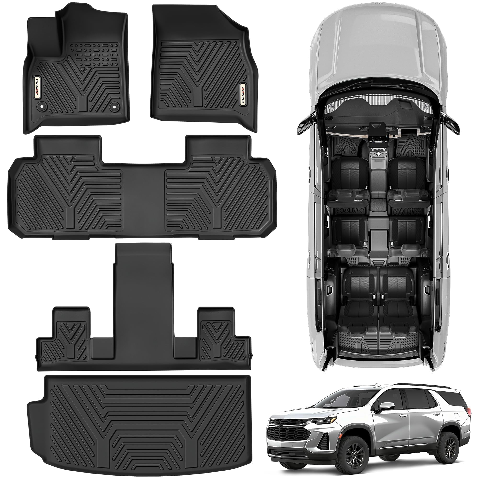 Yitamotor Floor Mats & Cargo Liner Fit For 2018-2025 Chevrolet Traverse 7 Seats, Custom Fit All-Weather Tpe Rubber Car Mats Line