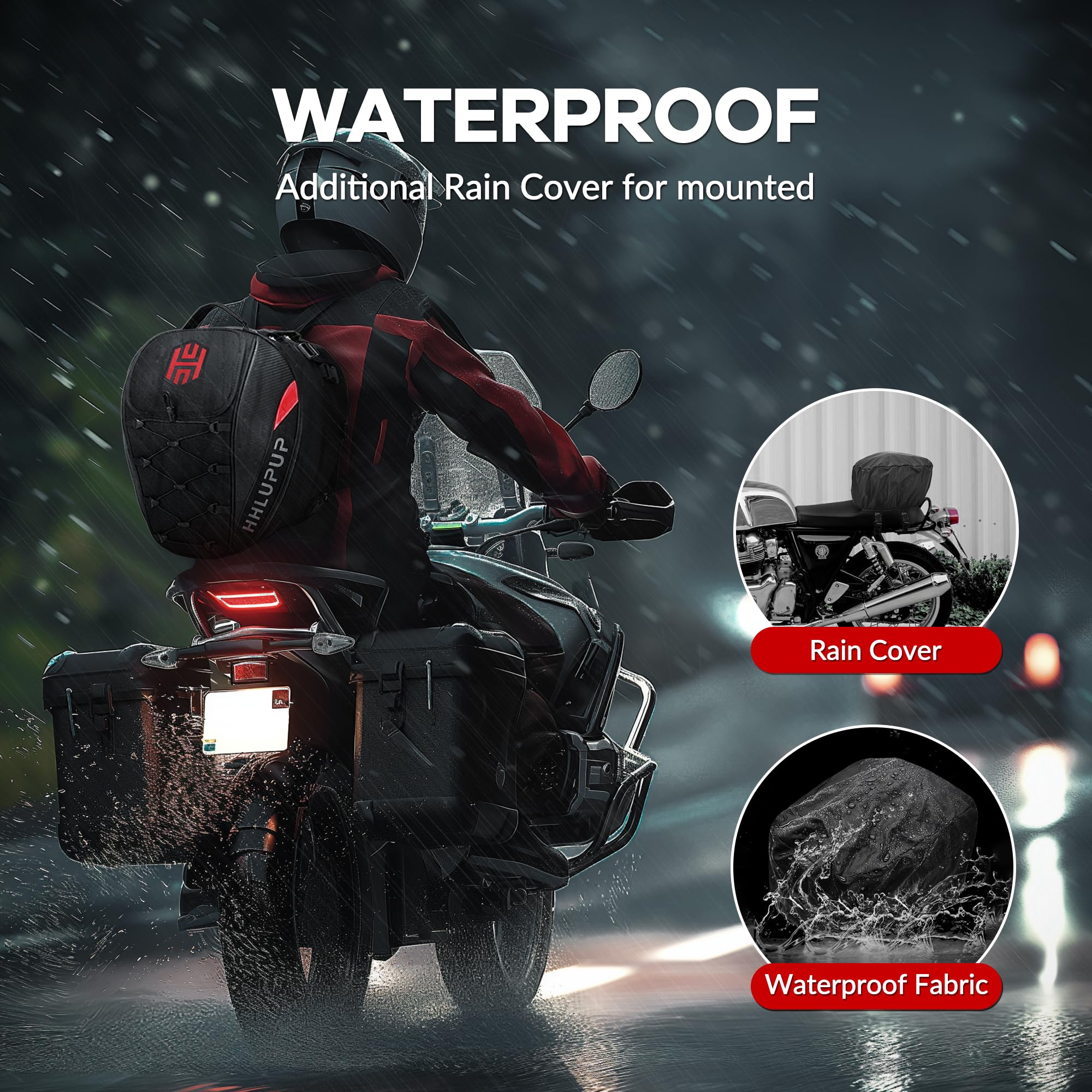 Hhlupup Motorcycle Tail Bag Seat Helmet - 38L Motorcycle Backpack Waterproof Luggage Bags (Red)