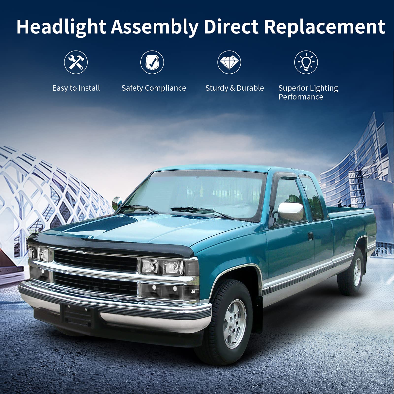 Autosaver88 Headlights Assembly Compatible With 1994-1999 Chevy C/K Series C1500 C2500 C3500 K1500 K2500 K3500 Suburban 1995 1996 1997 1998 1999 Tahoe Headlamp W/Bumper Corner Lamp Black Housing