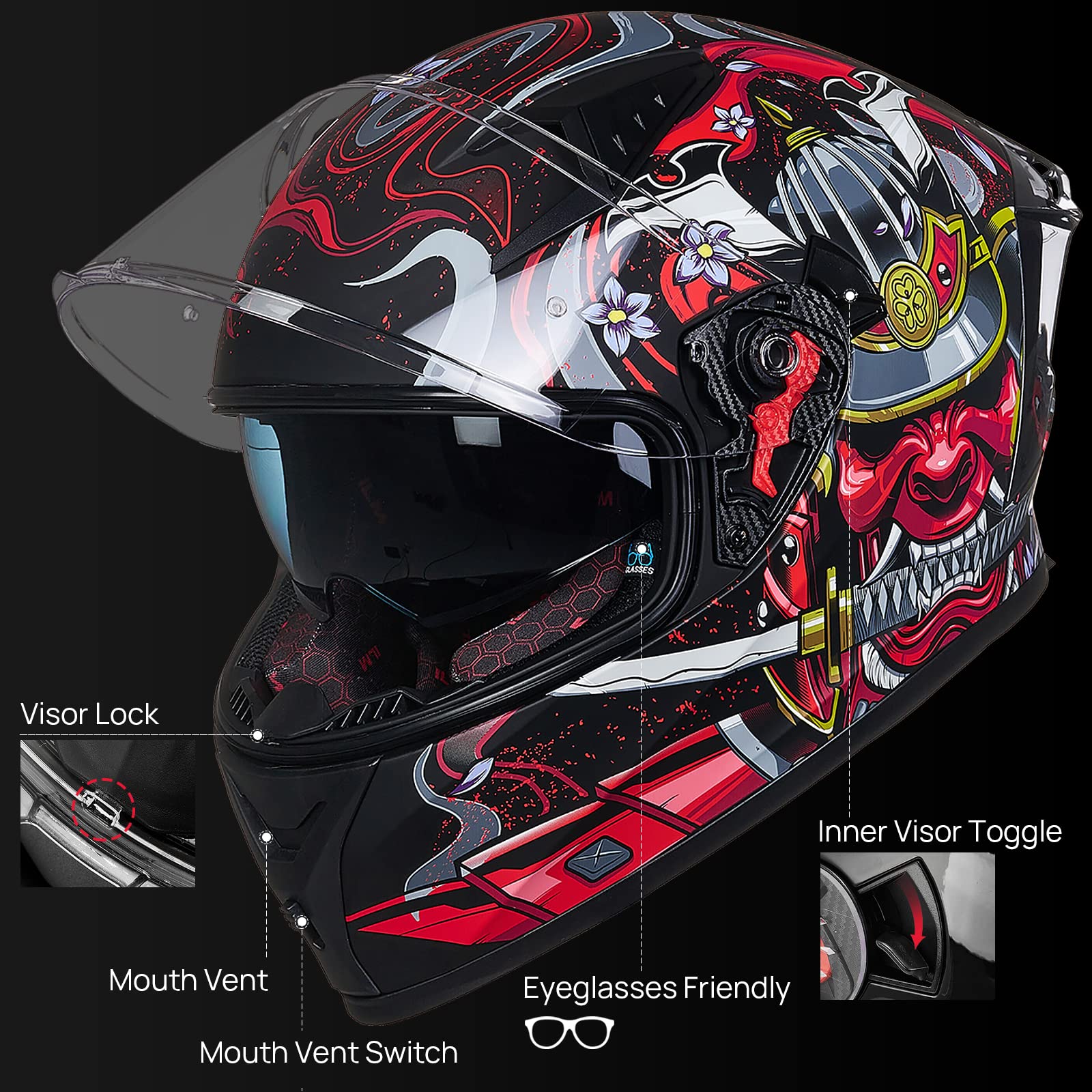 Ilm Motorcycle Helmet Full Face With Pinlock Compatible Clear&Tinted Visors And Fins Street Bike Motocross Casco Dot Model Z501(Armor Red, X-Large)