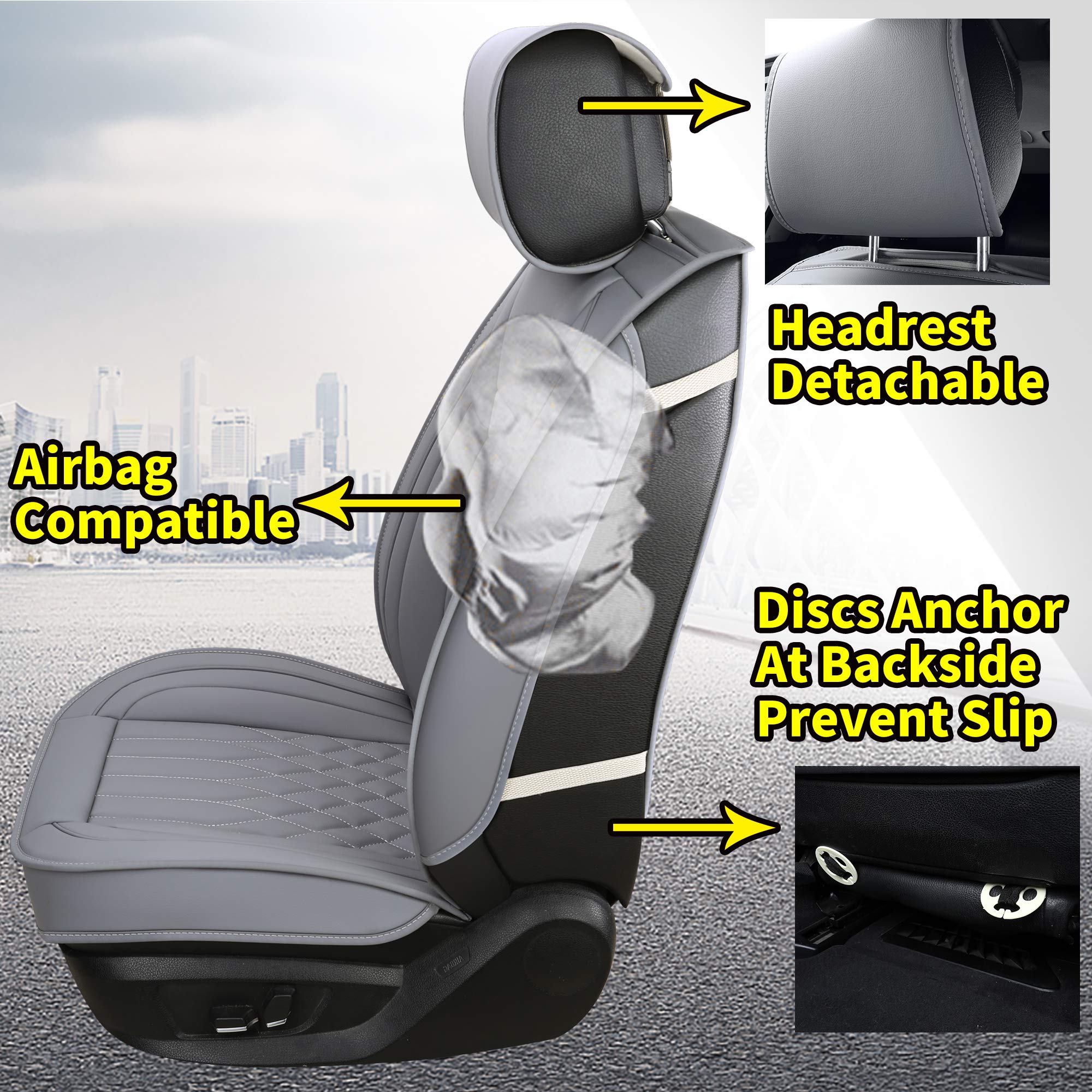 Aierxuan Car Seat Covers Full Set 5Pcs With Waterproof Leather,Airbag Compatible Automotive Vehicle Cushion Cover Universal Fit