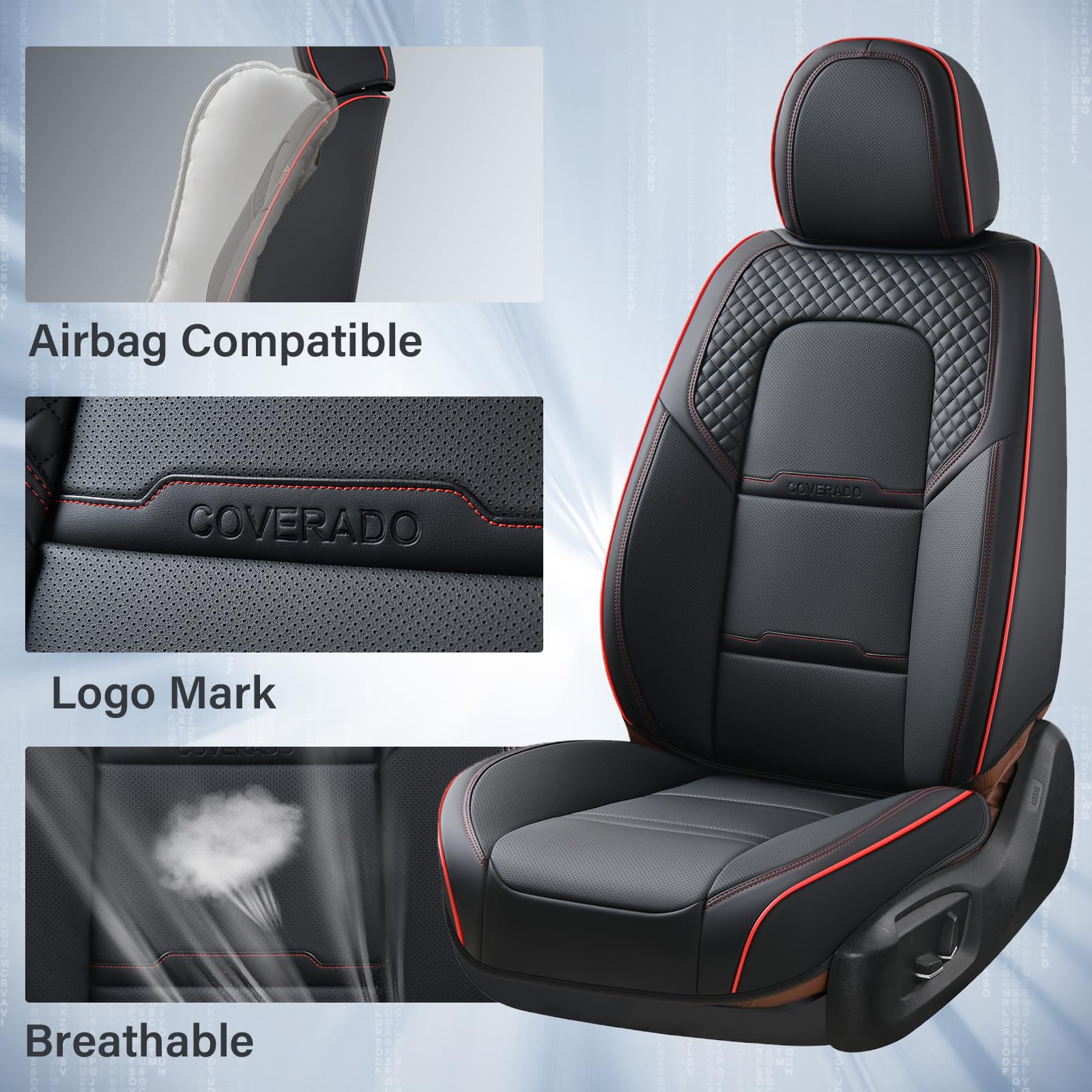 Coverado Car Seat Covers Front Seats, 2 Piece Car Seat Protector With Removable Headrest, Nappa Leather Breathable Front Side Al