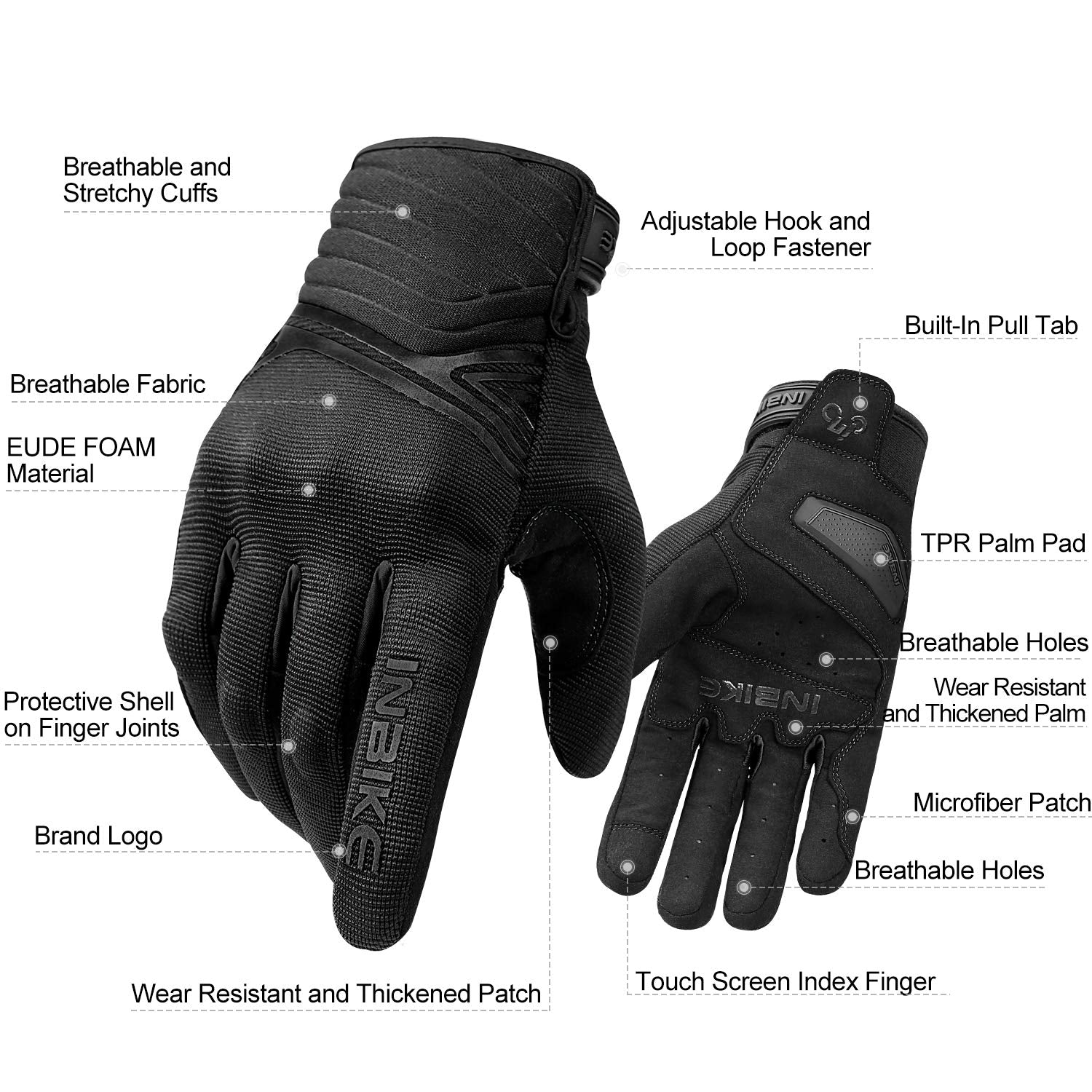 Inbike Breathable Mesh Motorcycle Gloves Touchscreen With Tpr Palm Pad Hard Knuckles Black Xx-Large