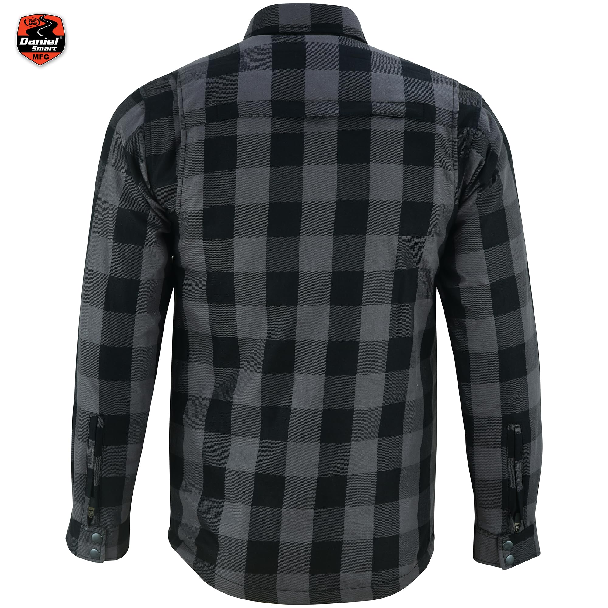 Daniel Smart Men Motorcycle Flannel Shirt Sporty Armored Kevlar Shirt Water Resistant And Durable With Multiple Pockets Gray