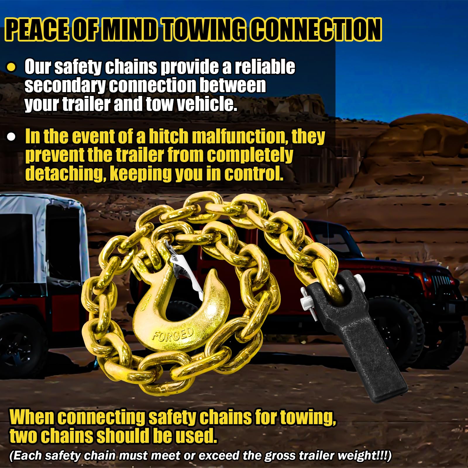 Fithoist G80 Trailer Safety Chain 36 Inch | Tow Chain With 3/8 Clevis Snap Hook & Chain Retainer | 2-Pack Heavy Duty Chain Wll 2