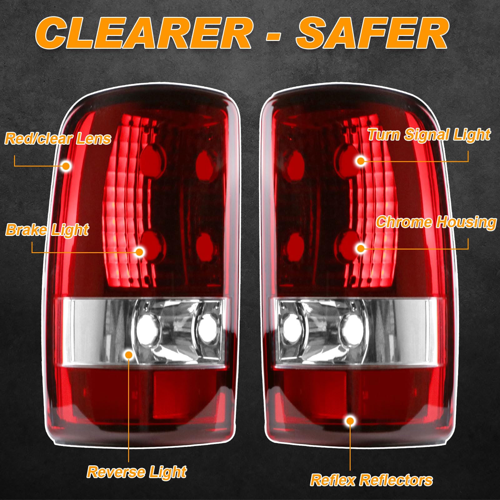 Nakuuly Tail Light Compatible With 2000-2006 Chevy Suburban 1500 2500 Tahoe Gmc Yukon Xl Denali Driver And Passenger Side Taillights Red Clear Rear Brake Lamp W/O Bulbs Harness