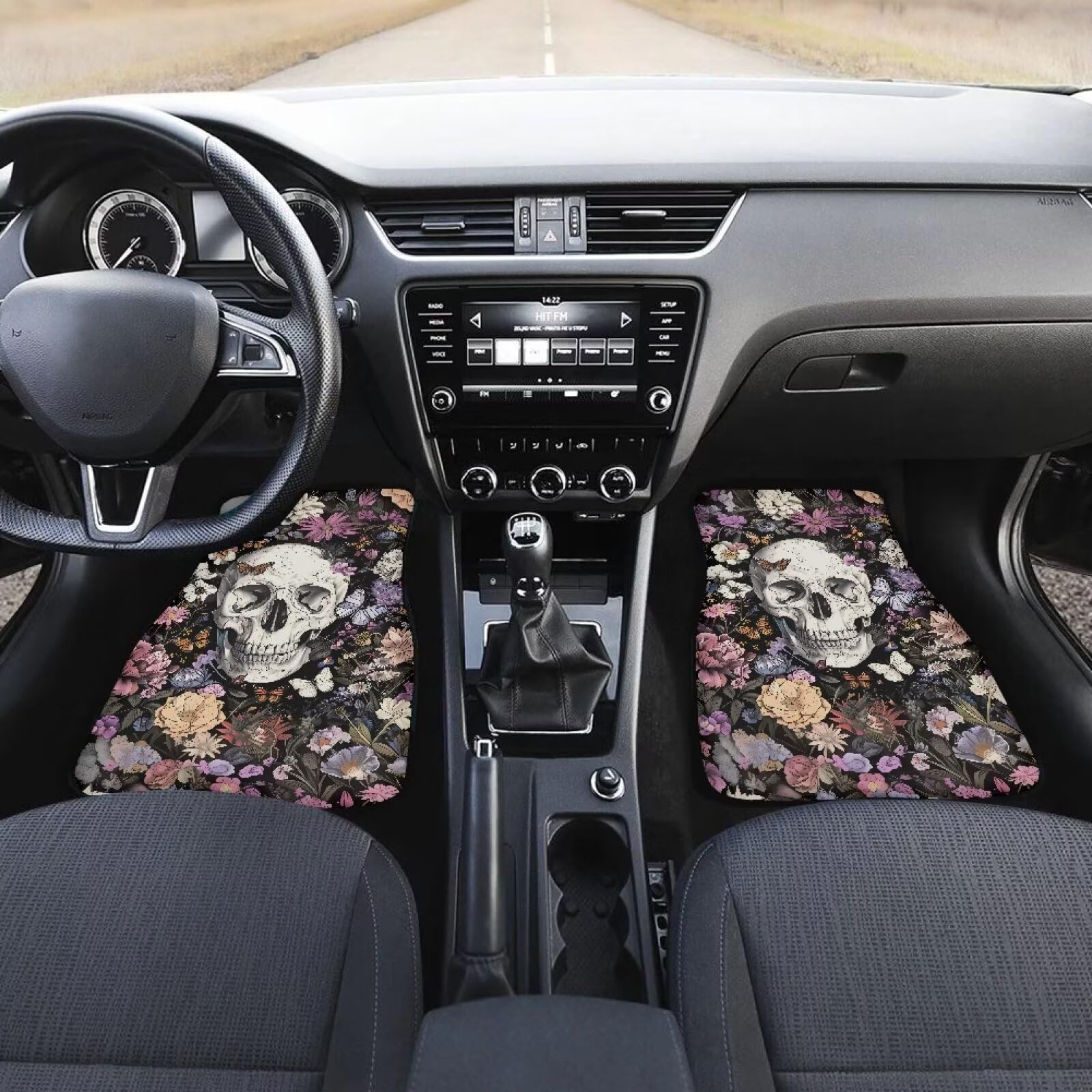 ELEQIN Flower Skull Floor Mats - Easy Clean, Heavy Duty Protection for Car, Sedan, Truck, SUV - Universal Fit