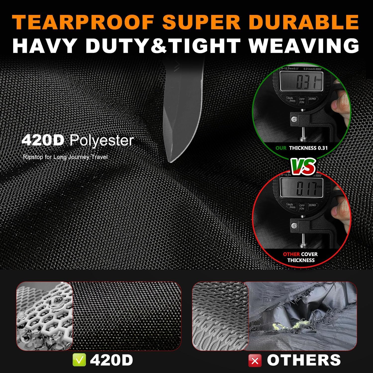 Motorcycle Covers Waterproof Outdoor Heavy Duty All Weather Protection Bike Cover With 7 Reflective Strip,Lock Holes,Air Vents,3