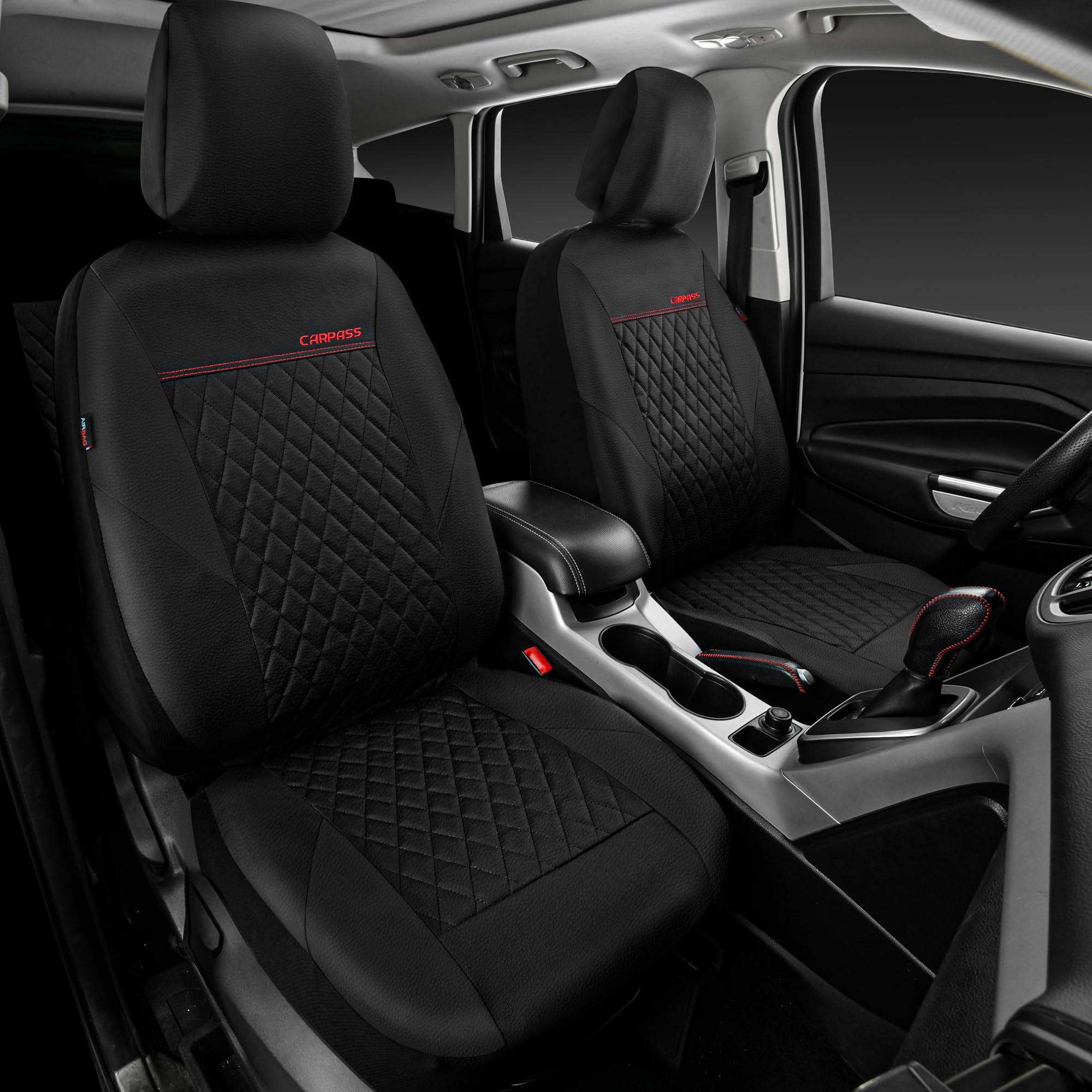 Car Pass Quilting Leather Seat Cover Two Front Seats Only, Universal Fit Automotive Front Seat Covers Waterproof Deluxe Pu Premi