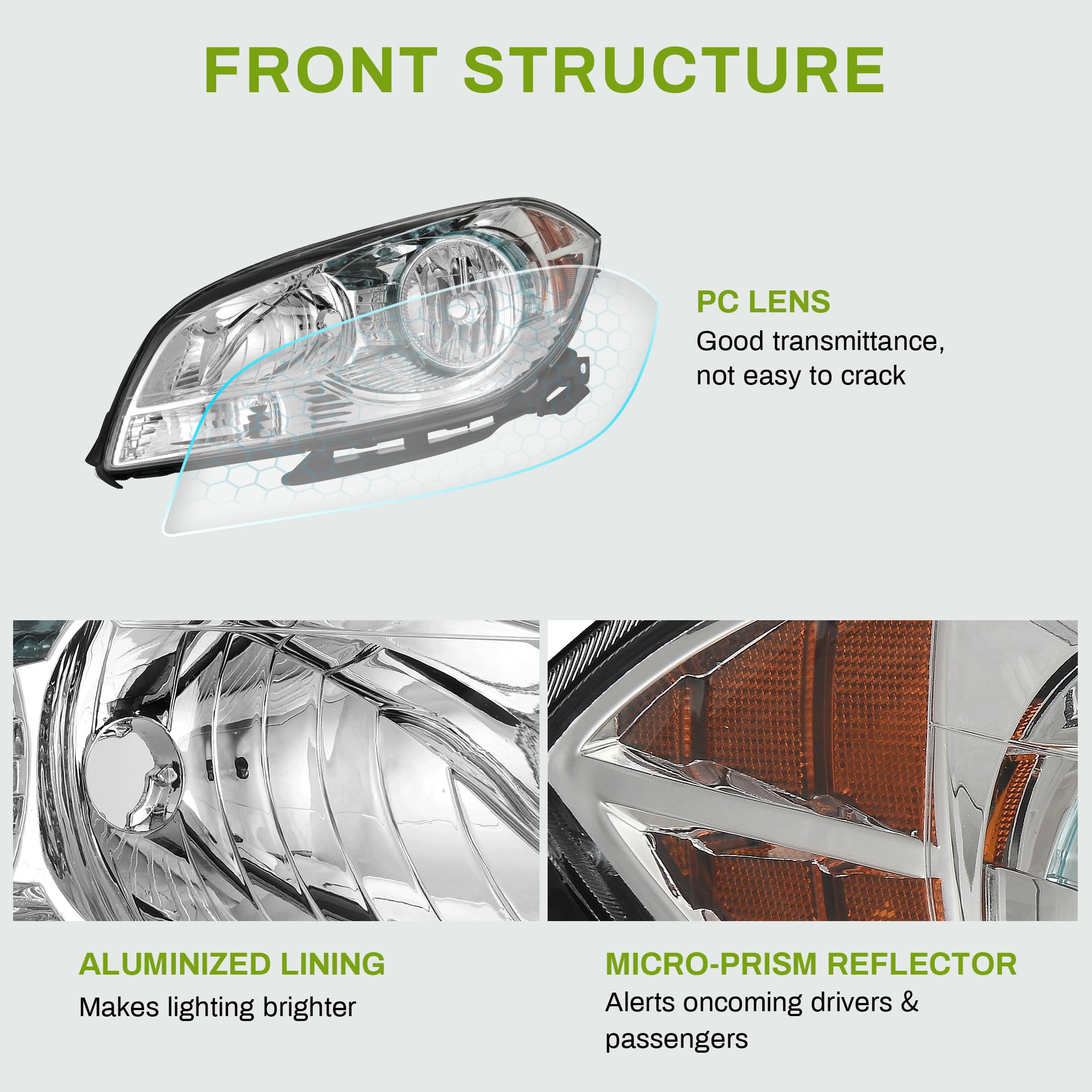 Autosaver88 Headlights Assembly Compatible With 2008-2012 Chevy Malibu Sedan Models Replacement Chrome Headlight Housing Amber R