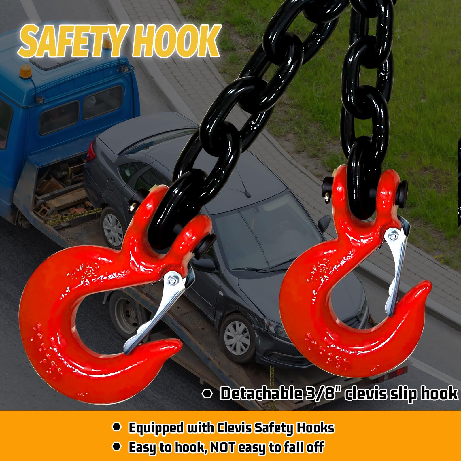 Senkeyfe 3/8'' Trailer Safety Chains G80 Tow Chains With G70 Clevis Safety Hooks|7100 Lbs Safety Working Load 27000 Lbs Break St