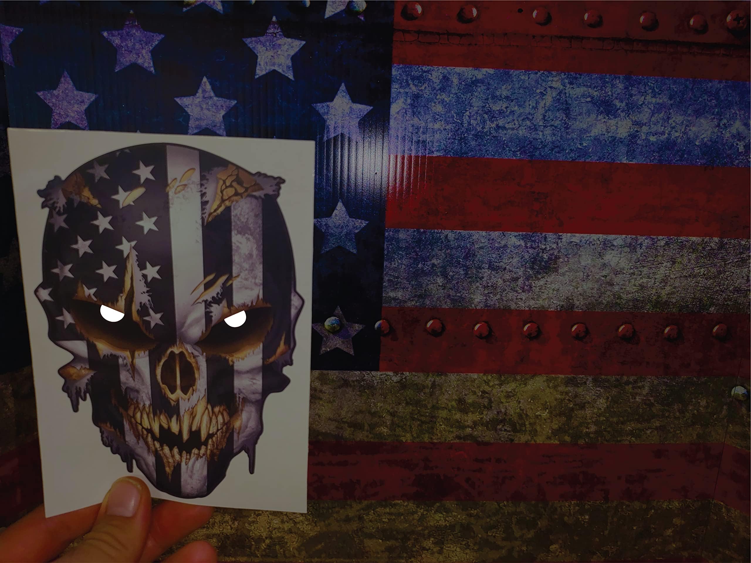 Skull With Reflective Eyes American Flag Vinyl Decal Stickers Car Truck Sniper Marines Army Navy Military Graphic
