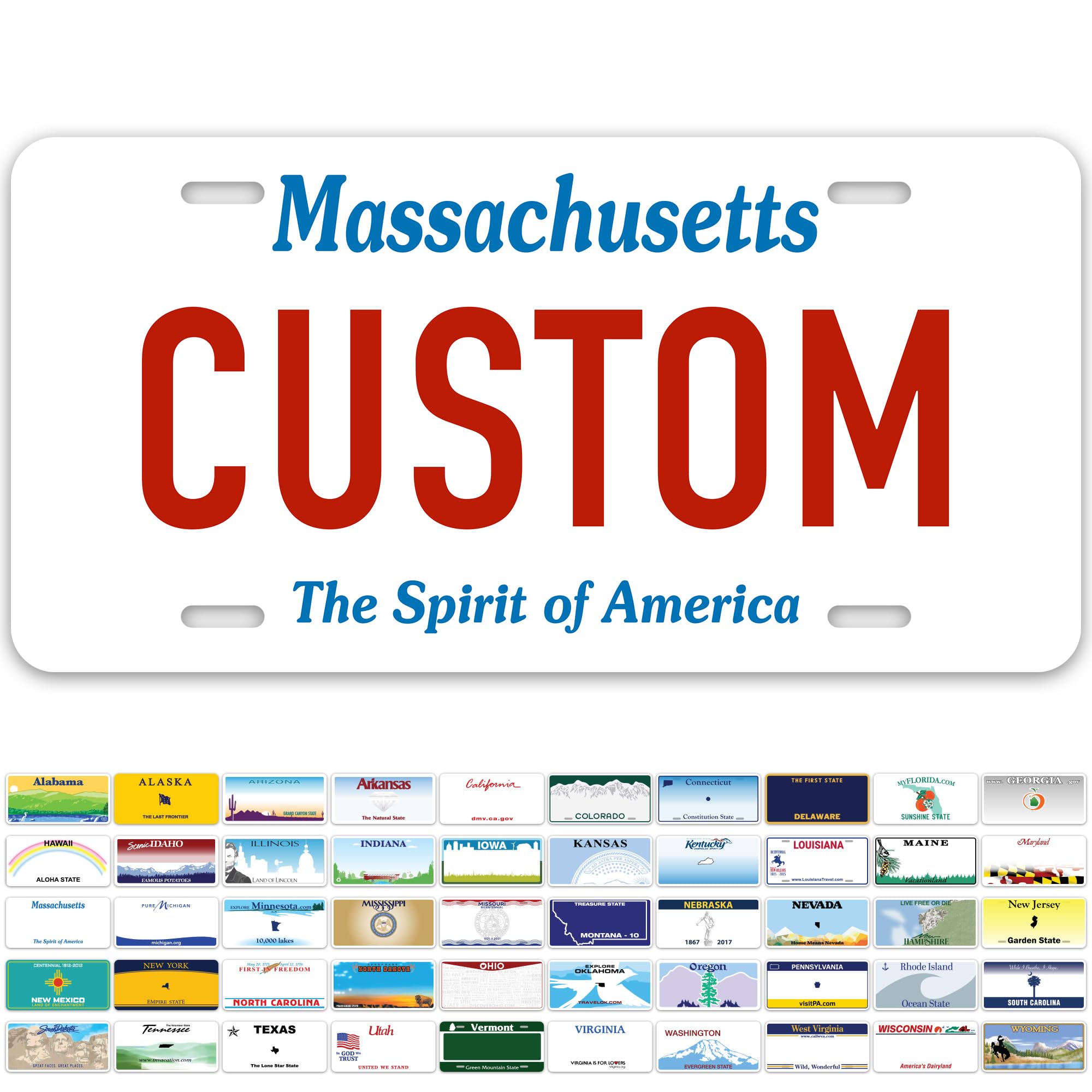 Custom Massachusetts License Plate, Personalized License Plates For Car, 6X12 Inch, Rust-Free Fade Resistant Aluminum, Usa Made