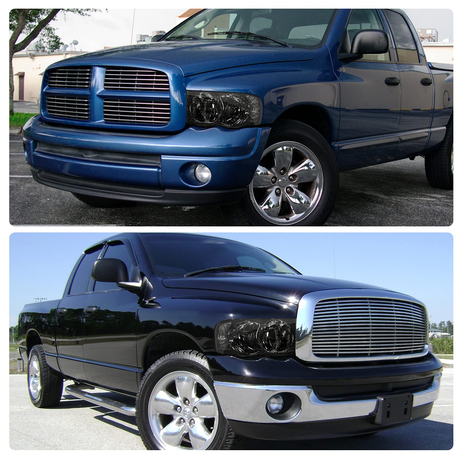 Dwvo Headlights Assembly Compatible With 2002 2003 2004 2005 Dodge Ram 1500 2500 3500 Pickup Headlamp Replacement Smoke Lens Cle