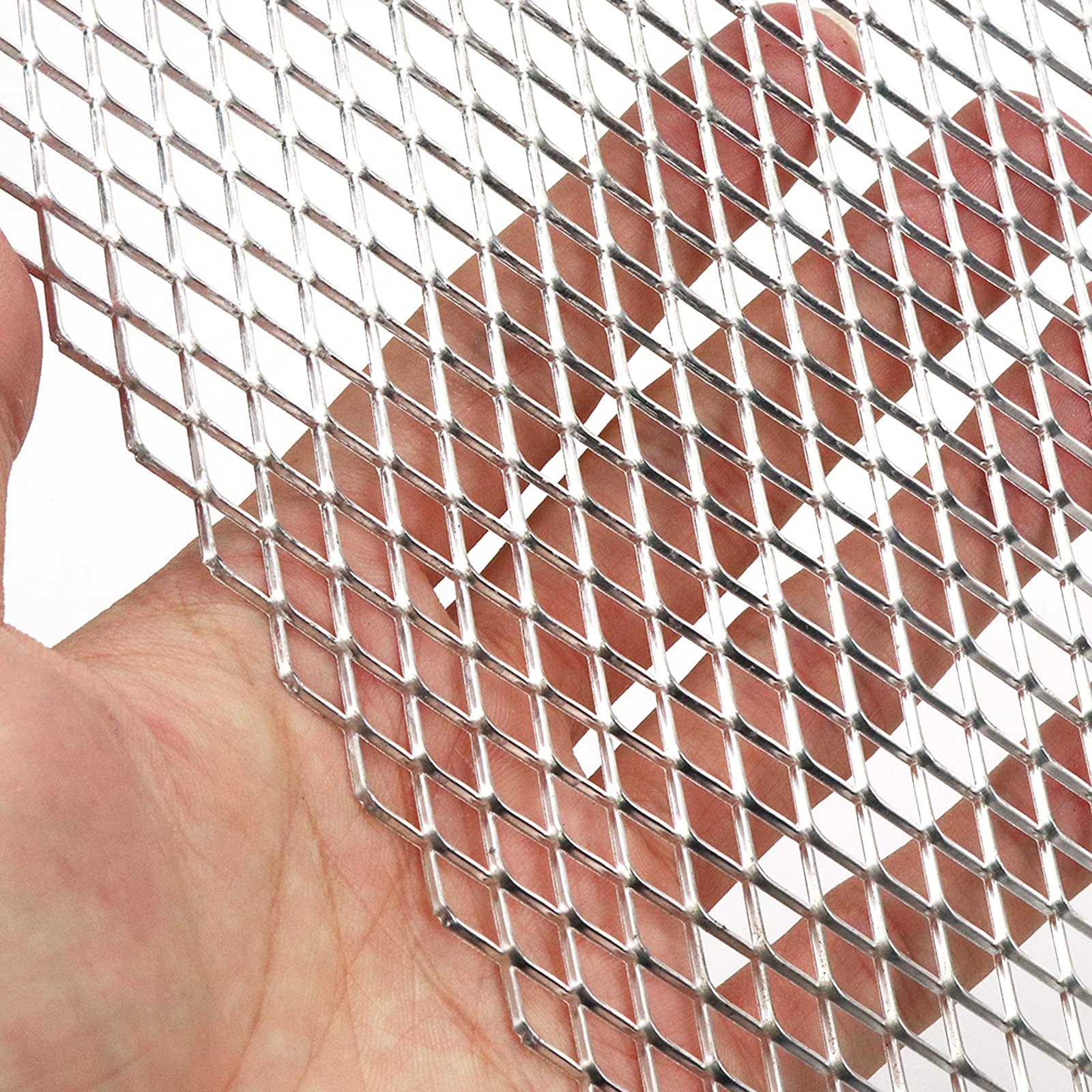 Modengzhe 40 X 13 Inch Car Grill Mesh Sheet, Silver Colored Aluminum Alloy Multifunctional Grille Mesh Roll, 6 X 12 Mm Rhombic-S