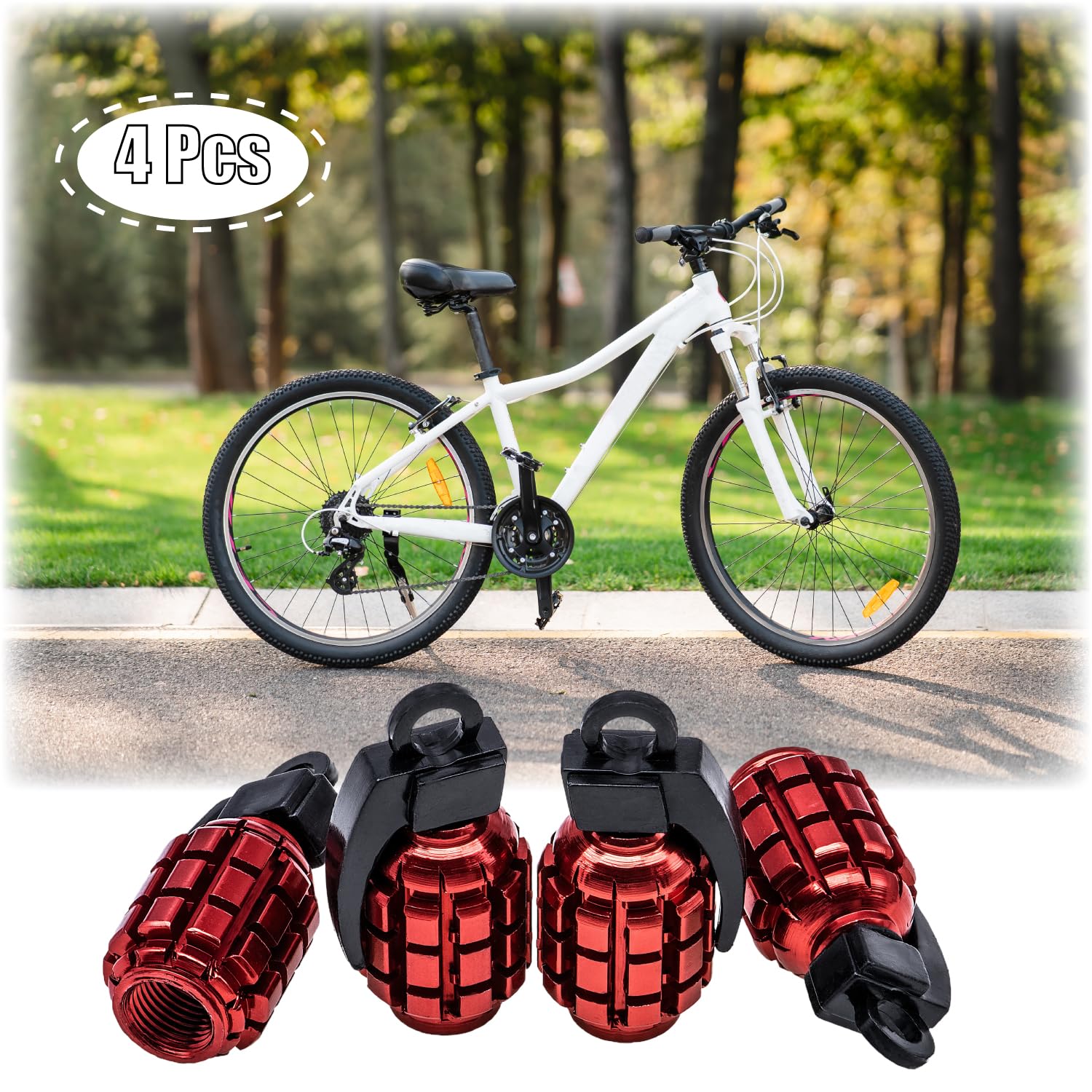 Meajoo 4 Pcs Grenade Style Tire Valve Stem Caps, Stainless Steel Tire Valve Caps Wheel Valve Caps For Cars,Trucks, Suv, Motorcyc