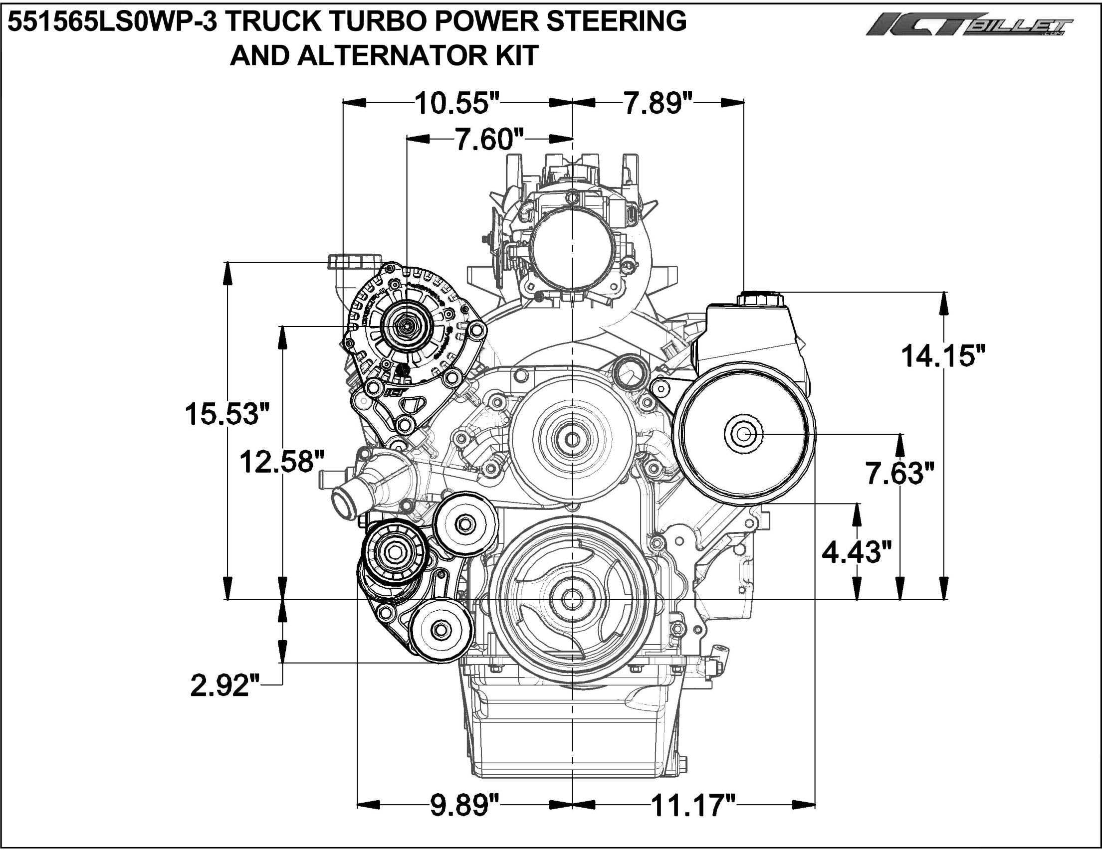 ICT Billet LS Turbo Alternator and Power Steering Bracket Kit for LS1 LS3 water pump Made in USA Aluminum Compatible with GM Che
