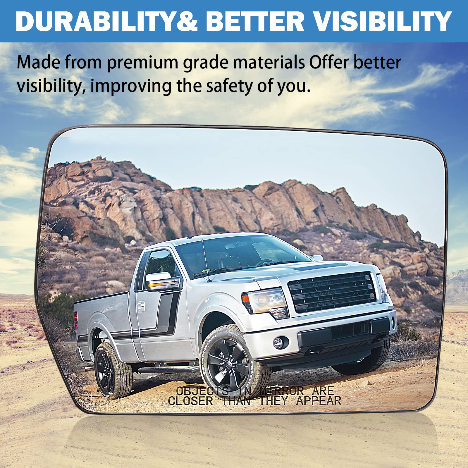 Passenger Right Side Heated Mirror Glass Compatible with 2004-2014 Ford F150 - Side Rearview Convex Mirror w/backing Holder - Re