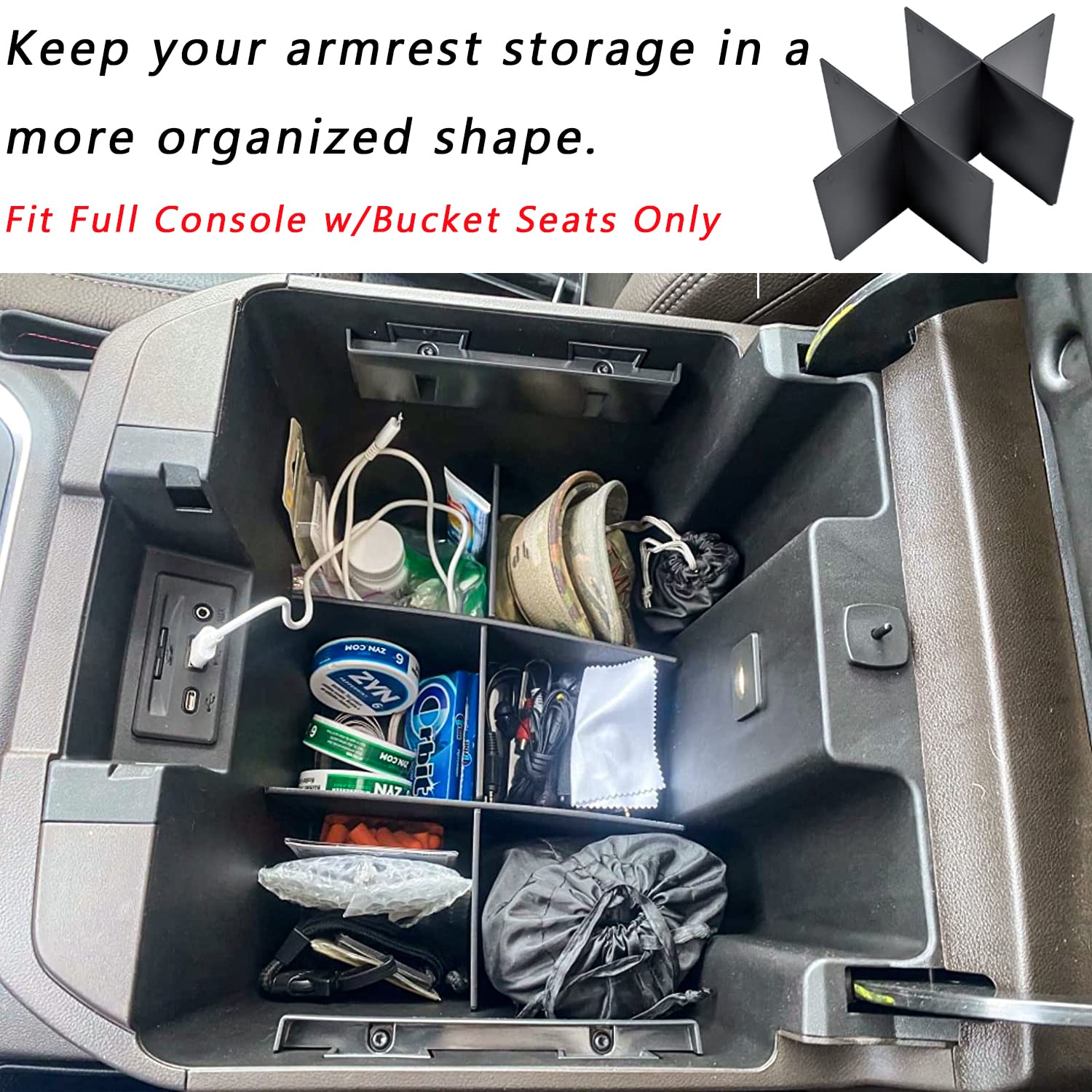 Tacobro Center Console Organizer Dividers For 2019-2022 Gmc Sierra/Chevy Silverado 1500 Accessories /2020-2023 Chevy Silverado/Gmc Sierra 2500Hd/3500Hd, Fit Full Console W/Bucket Seats Only
