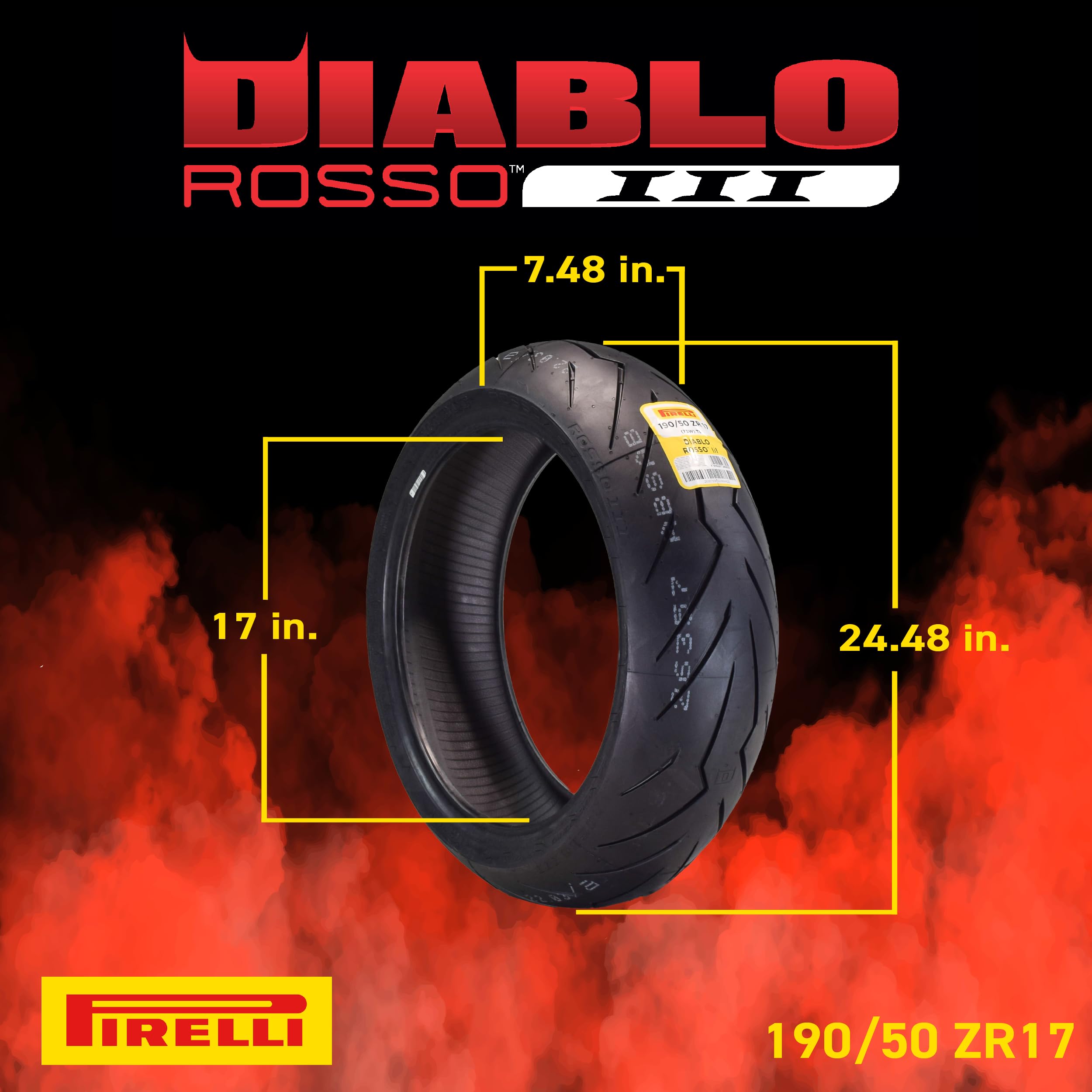Pirelli Diablo Rosso Iii Motorcycle Tire Set: 120/60 Zr 17 M/C Front & 190/50 Zr 17 M/C Tl Rear- High Performance, Durable For S