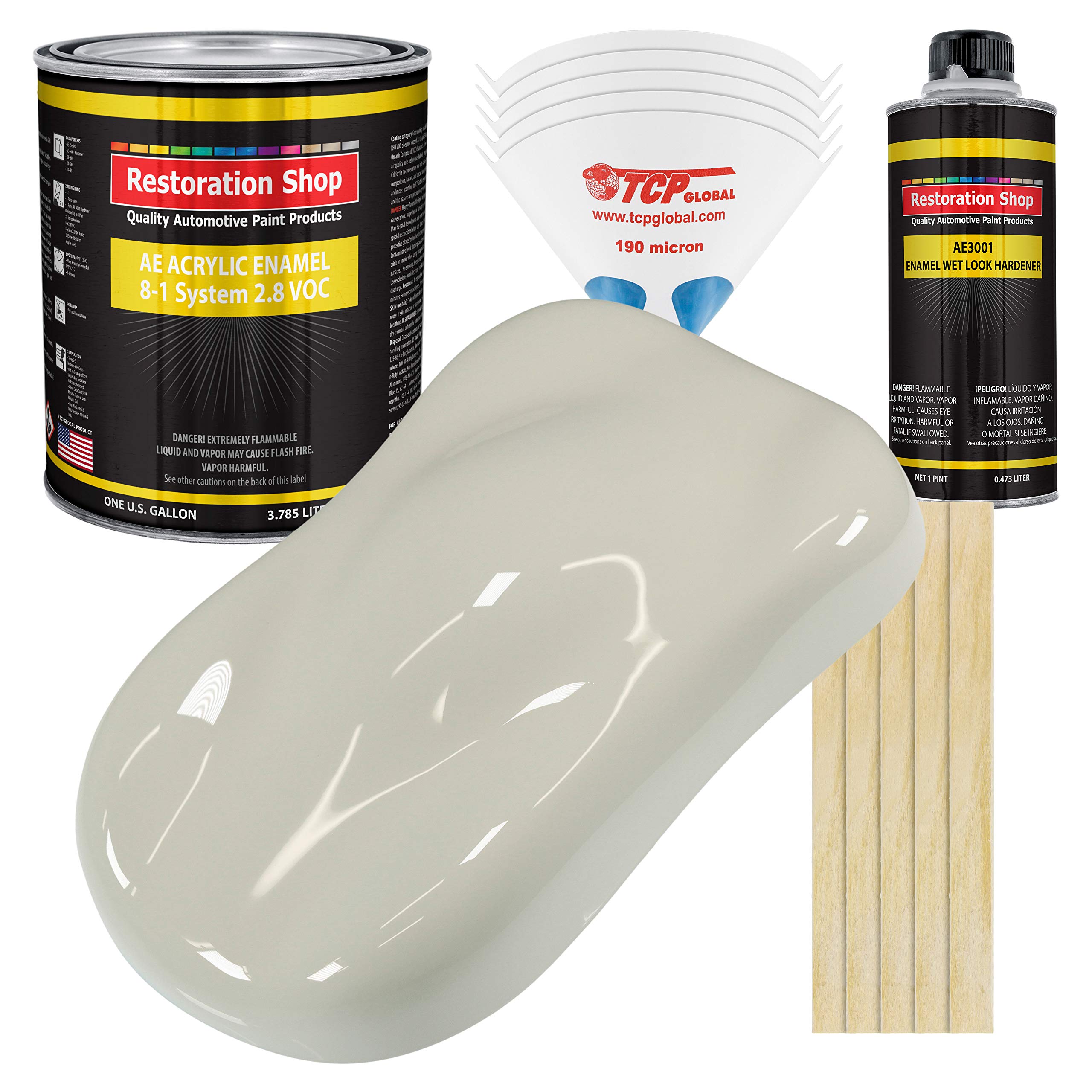 Restoration Shop - Spinnaker White Acrylic Enamel Auto Paint - Complete Gallon Paint Kit - Professional Single Stage High Gloss Automotive, Car, Truck, Equipment Coating, 8:1 Mix Ratio, 2.8 VOC