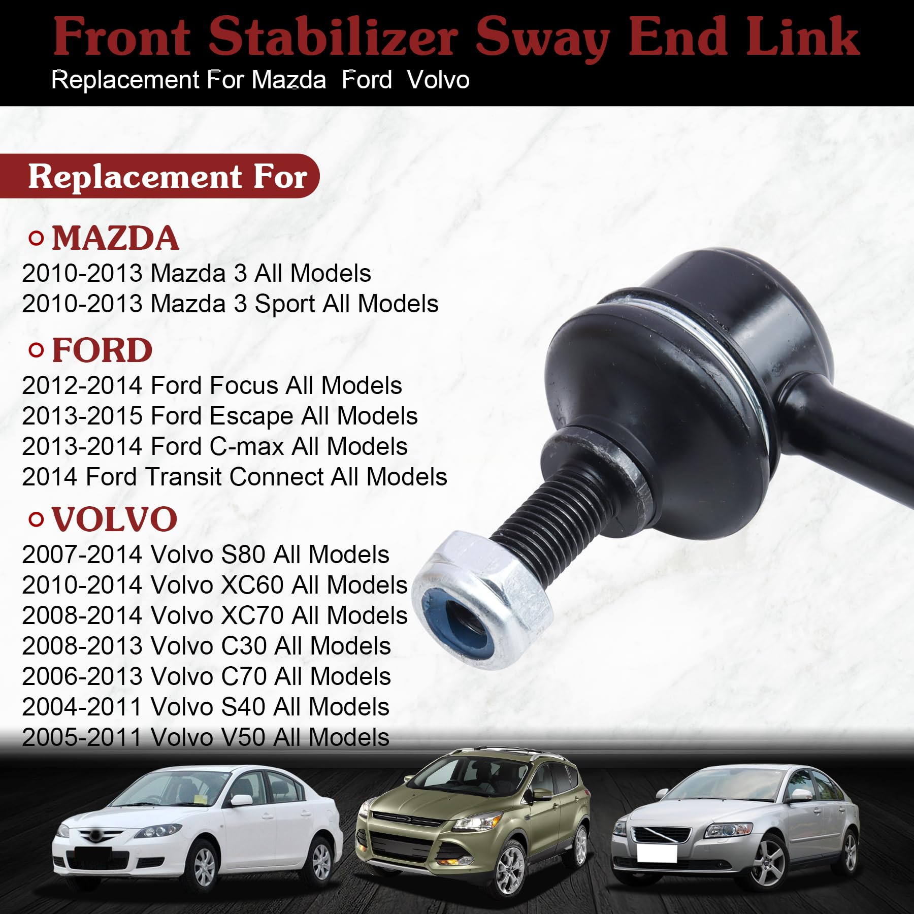 Stiueoav K750554 Sway Bar Link - Front Stabilizer End Link Compatible With 2010-2013 Mazda 3?2012-2018 Ford Focus?2007-2014 Volv