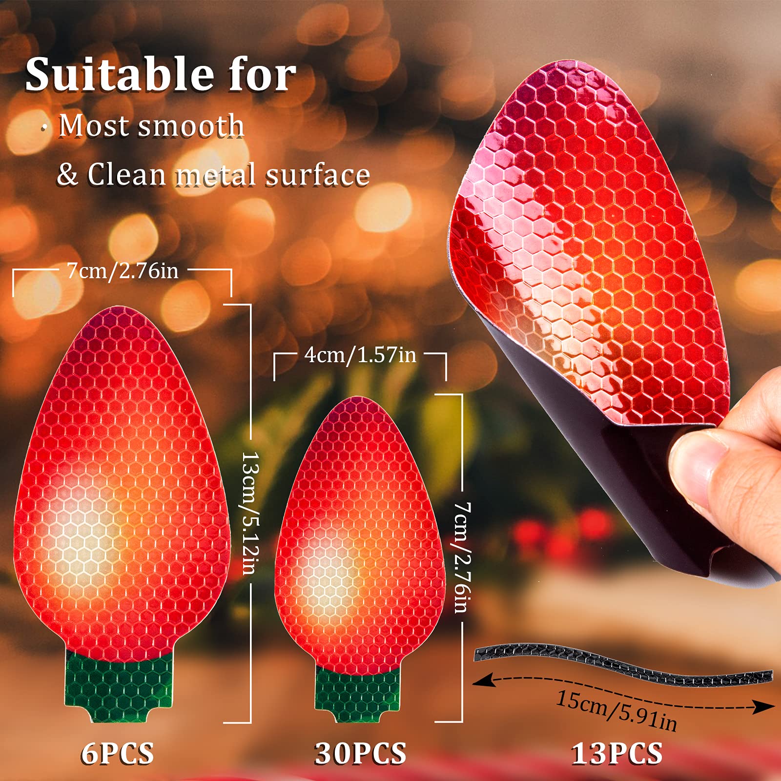 Whaline 49Pcs Christmas Reflective Car Magnets Set - Colorful Bulb Light Design, PET Material, Great for Garage, Refrigerator, and Mailbox Decor