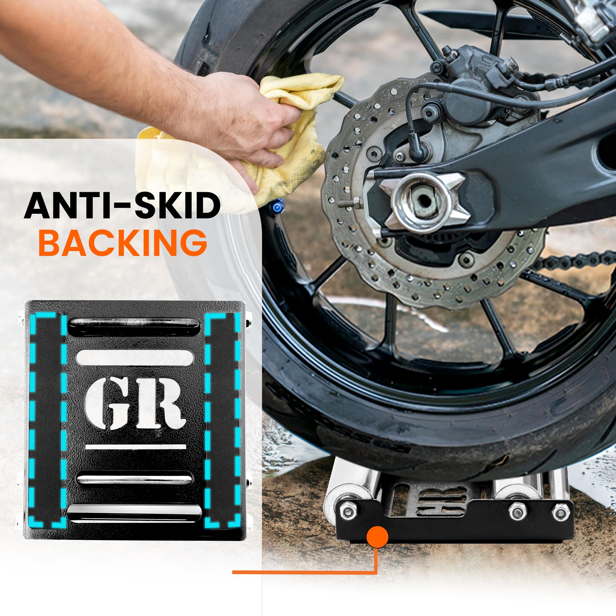 Grand Pitstop Motorcycle Roller Wheel Cleaning Stand - Paddock Stand Replacement - Wheel Roller Stand With Ramp Support For Tire