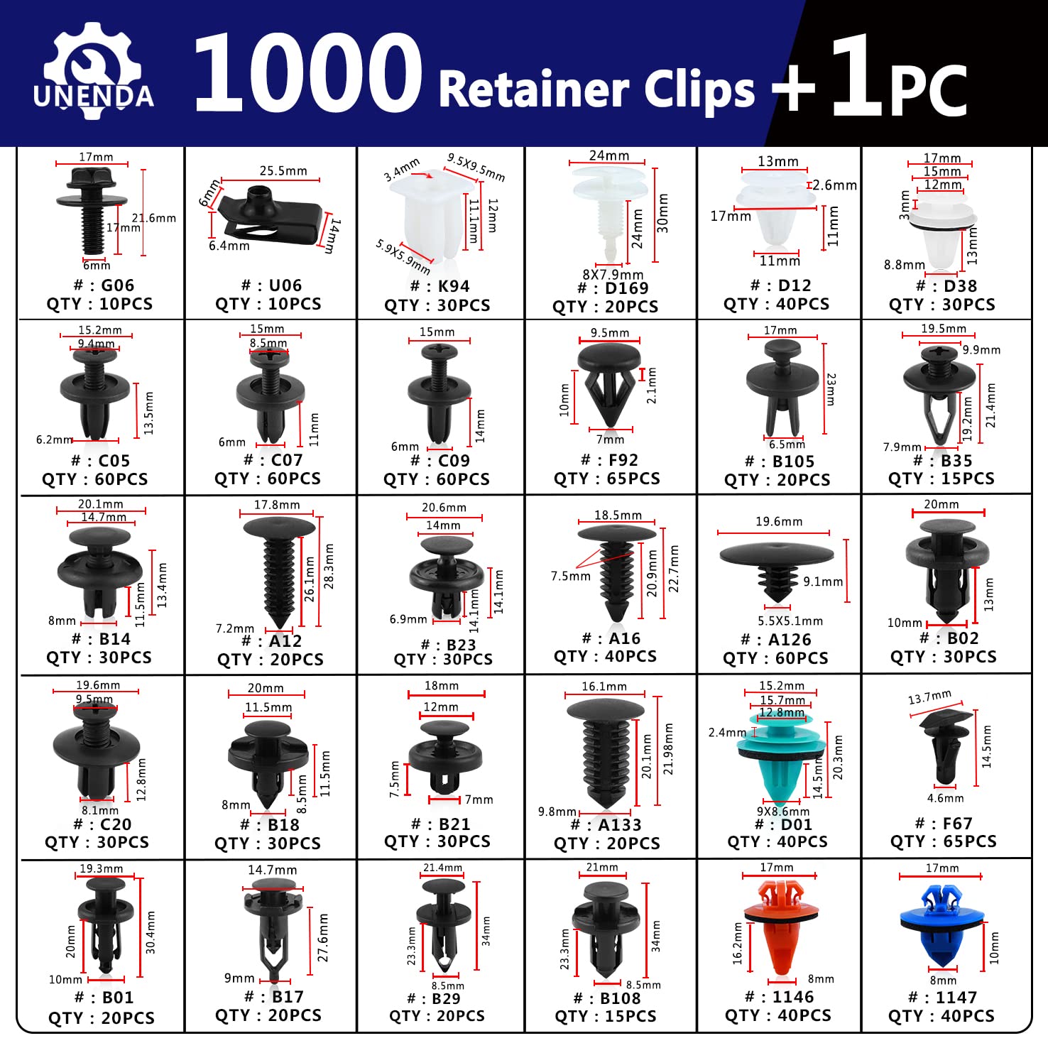 Car Push Retainer Clips 30 Most Popular Sizes Fasteners 1001 Pcs Automotive Plastic Clips Auto Push Pin Rivets Set With Blue Fastener Remover For Ford Gm Toyota Honda Chrysler Bmw Benz Nissan Subaru