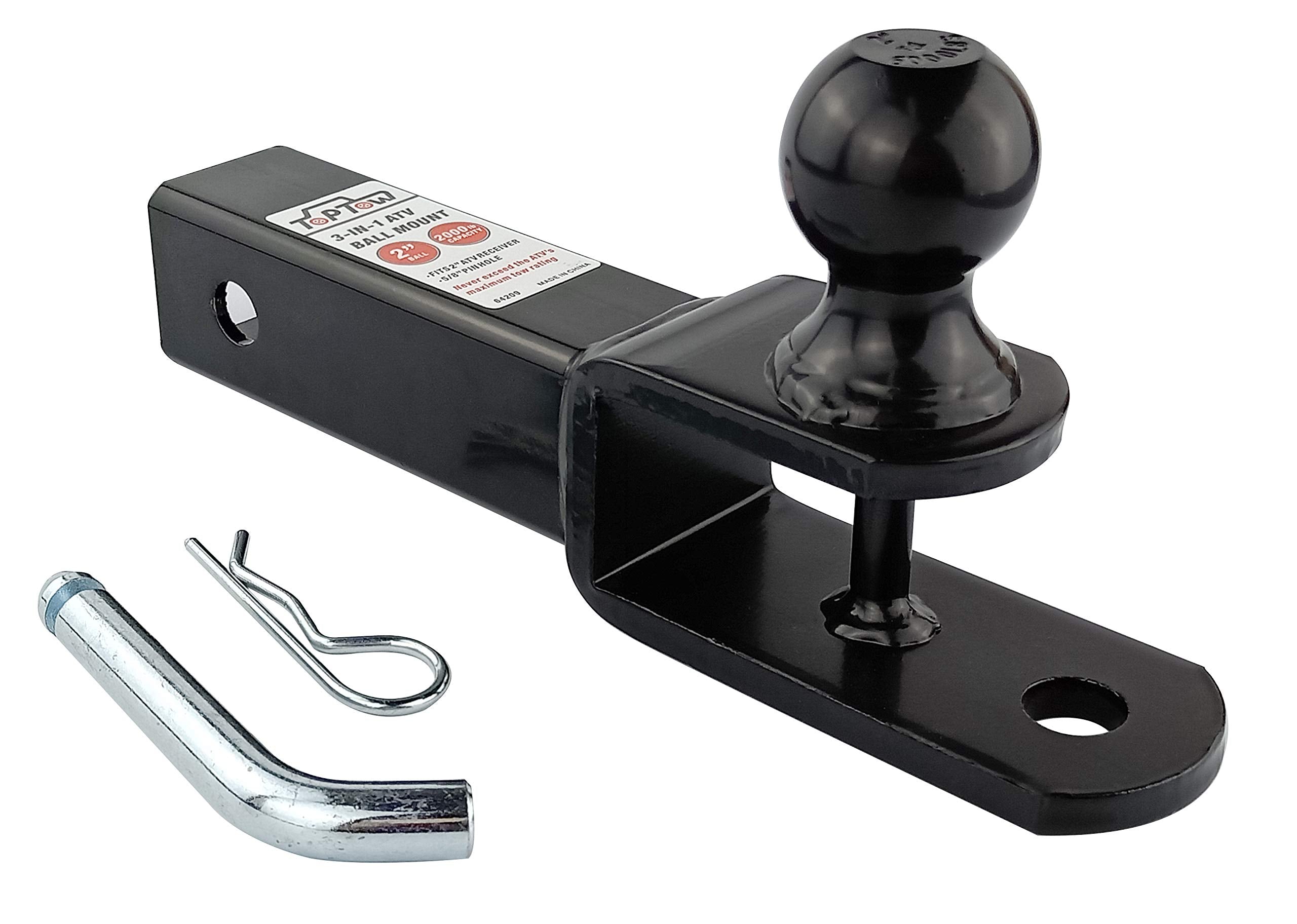 Toptow Atv/Utv Trailer Hitch Towing Ball Mounts, 2-Inch Ball, Clevis Pin, Fits 2-Inch Receiver