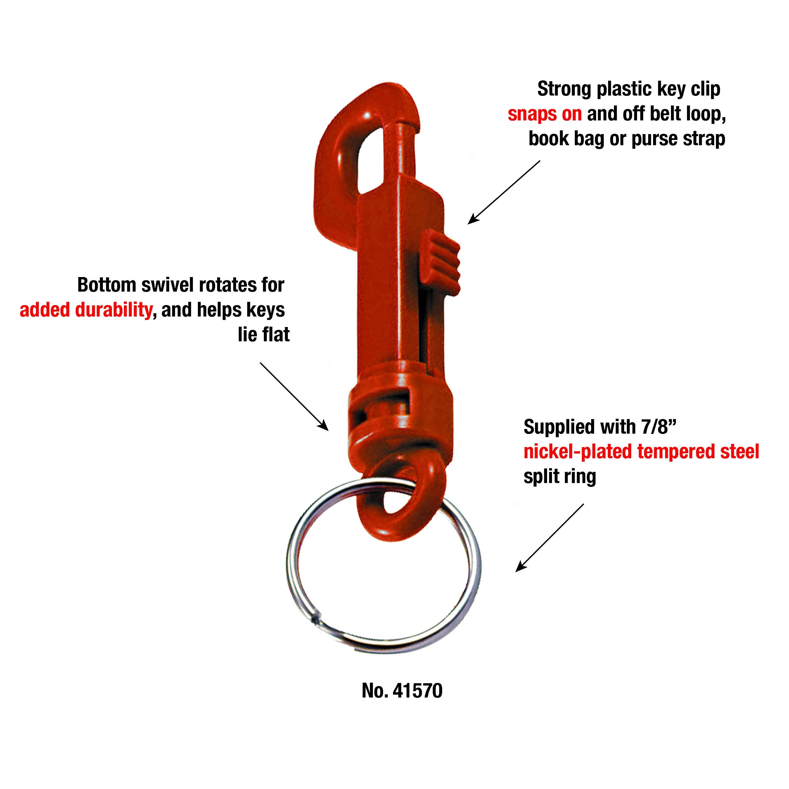 Lucky Line Plastic Key Clip For Backpacks, Belts, Keys, Party Favors, Arts And Crafts, Red, 25 Per Bag (41570)