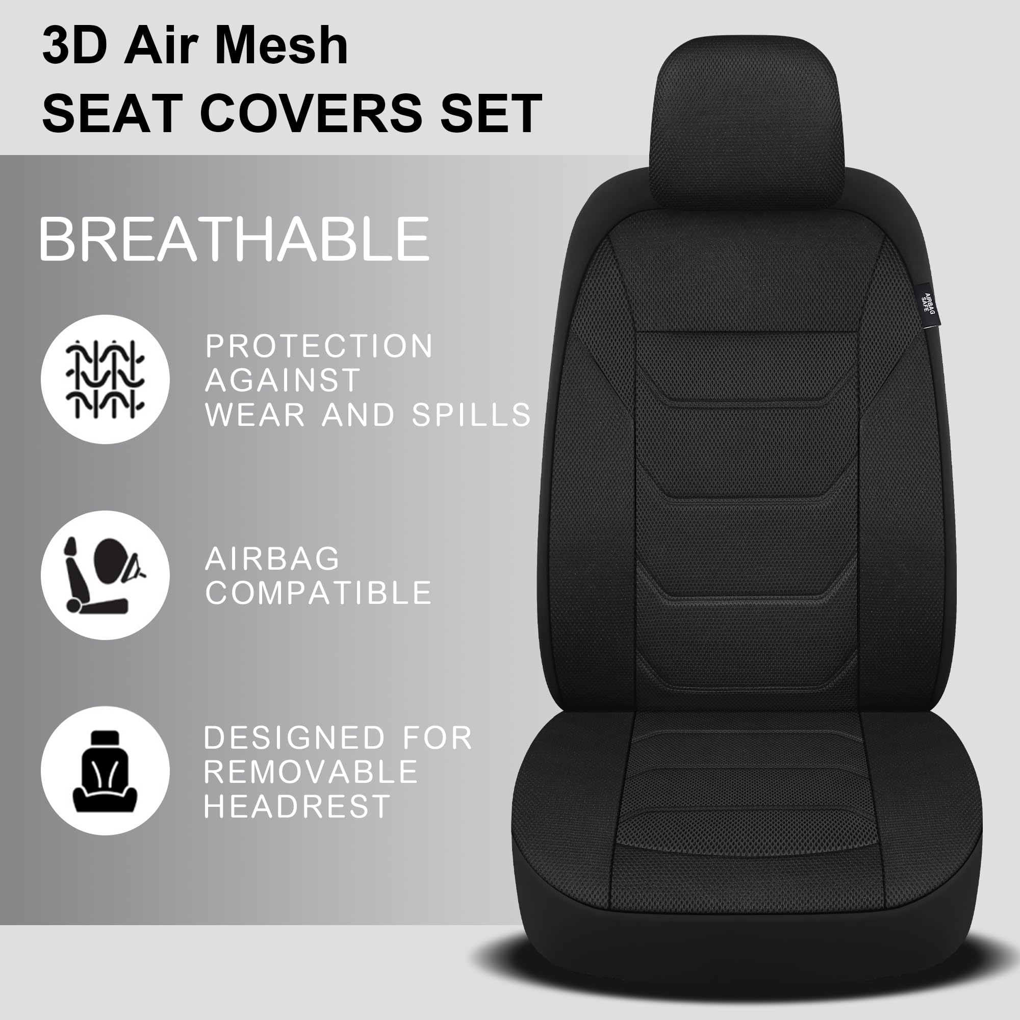 Pariiaotin 3D Air Mesh Car Seat Covers Front Sets Washable and Breathable Premium Cloth Automotive Vehicle Seat Covers for Cars