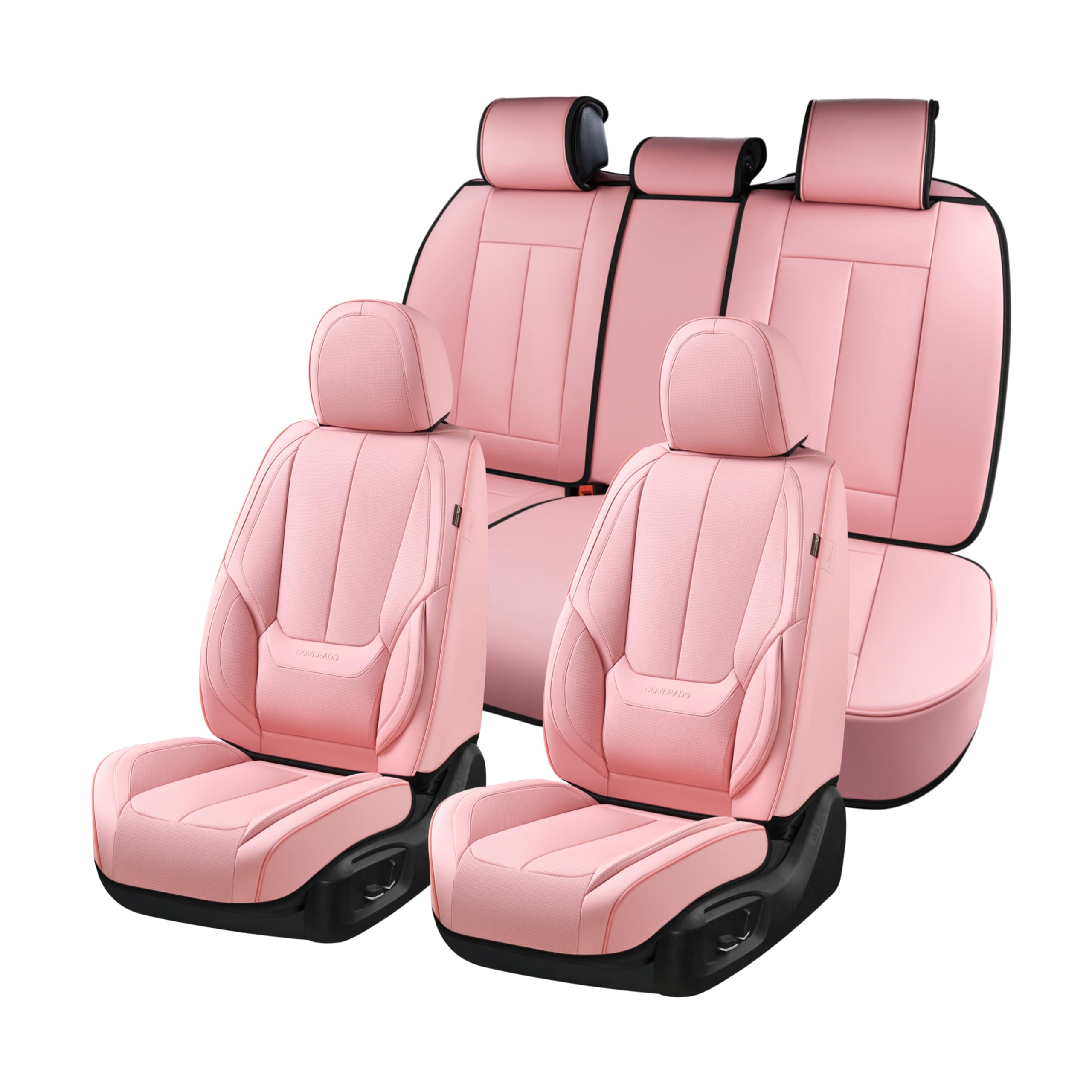 Coverado Car Seat Covers Full Set, Seat Covers For Cars, Pink Car Seat Cover, Car Seat Protector Waterproof, Nappa Leather Car S