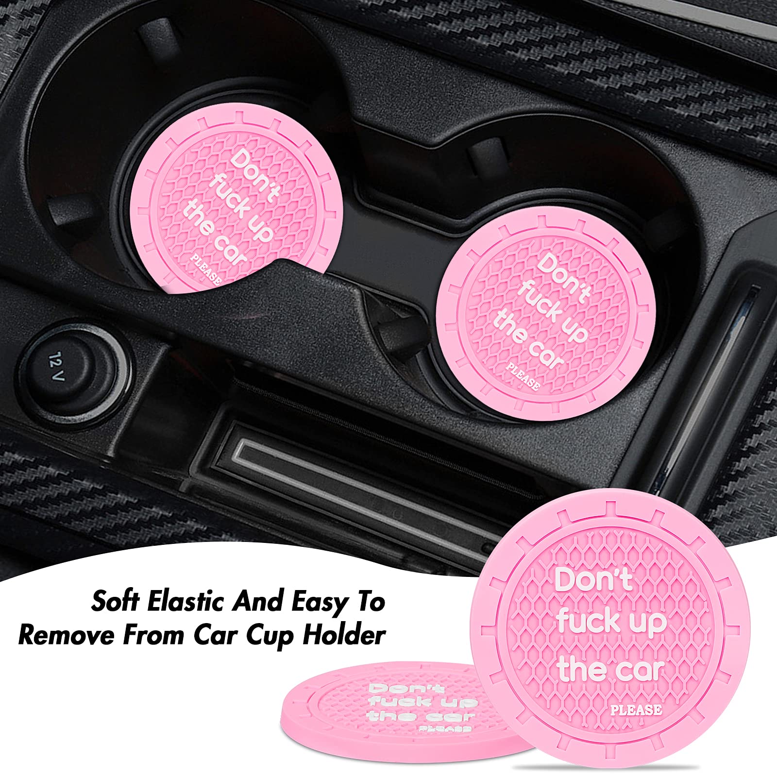4 Pcs Car Coasters For Cup Holders, Shanshui Cup Holder Insert Anti-Slip Silicone Cup Holder Car Coasters Interior Accessories For Women Fit Most Cars (Pink / 4Pcs)
