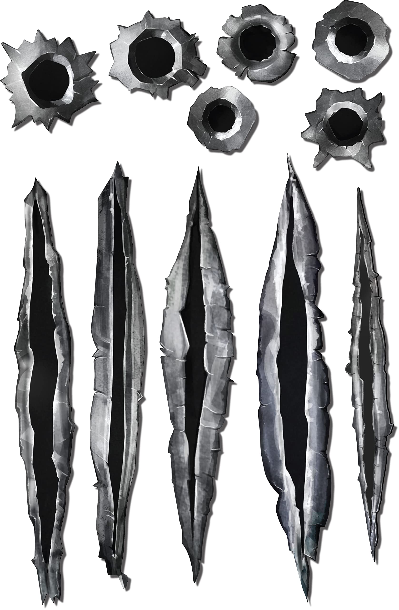 Fake Realistic Bullet Hole And Claw Mark 3M Vinyl Sticker Decal 11 Pack Peel And Stick